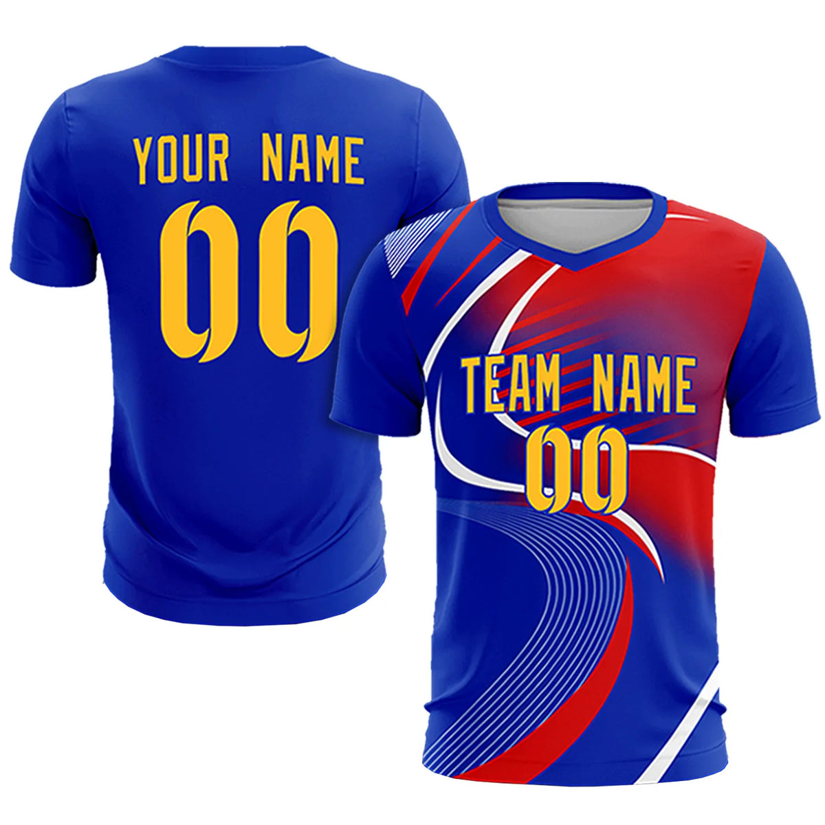 Custom Royal Blue White-Red Casual Printing Sportswear Soccer Sets Jersey