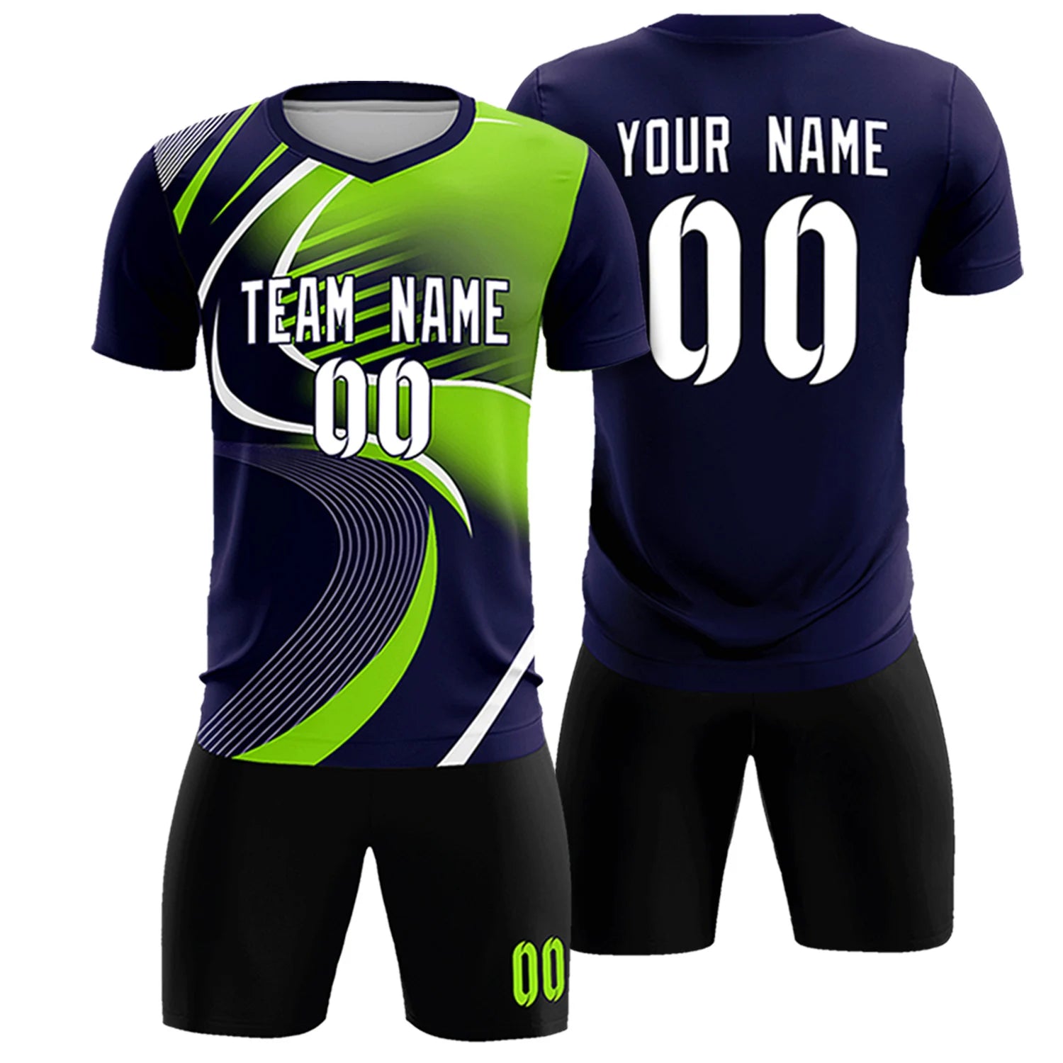 Custom Navy White-Neon Green Casual Printing Sportswear Soccer Sets Jersey
