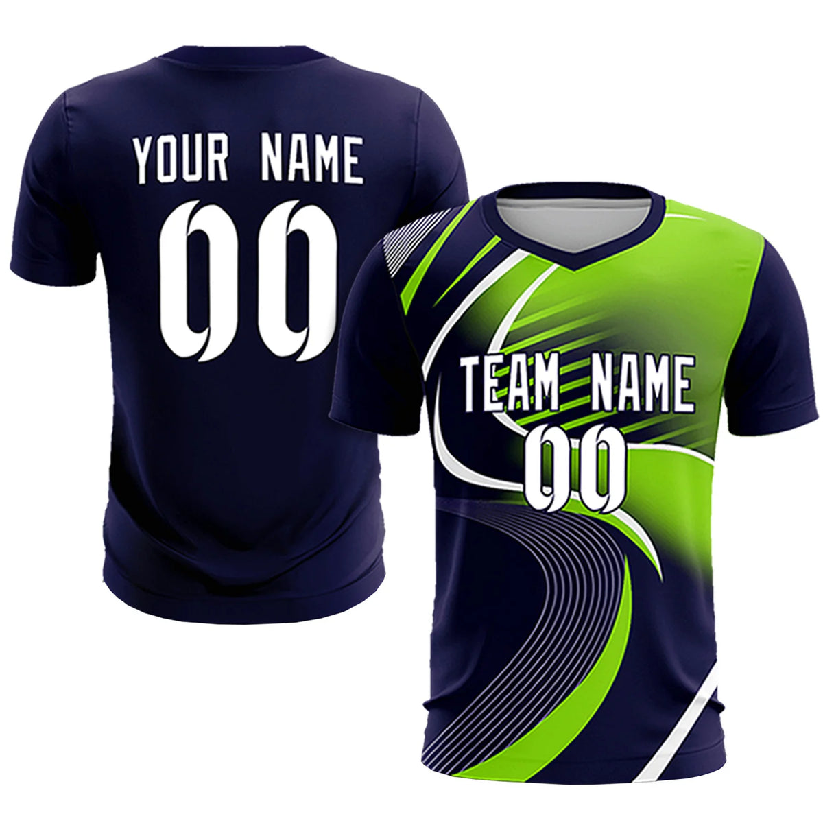 Custom Navy White-Neon Green Casual Printing Sportswear Soccer Sets Jersey