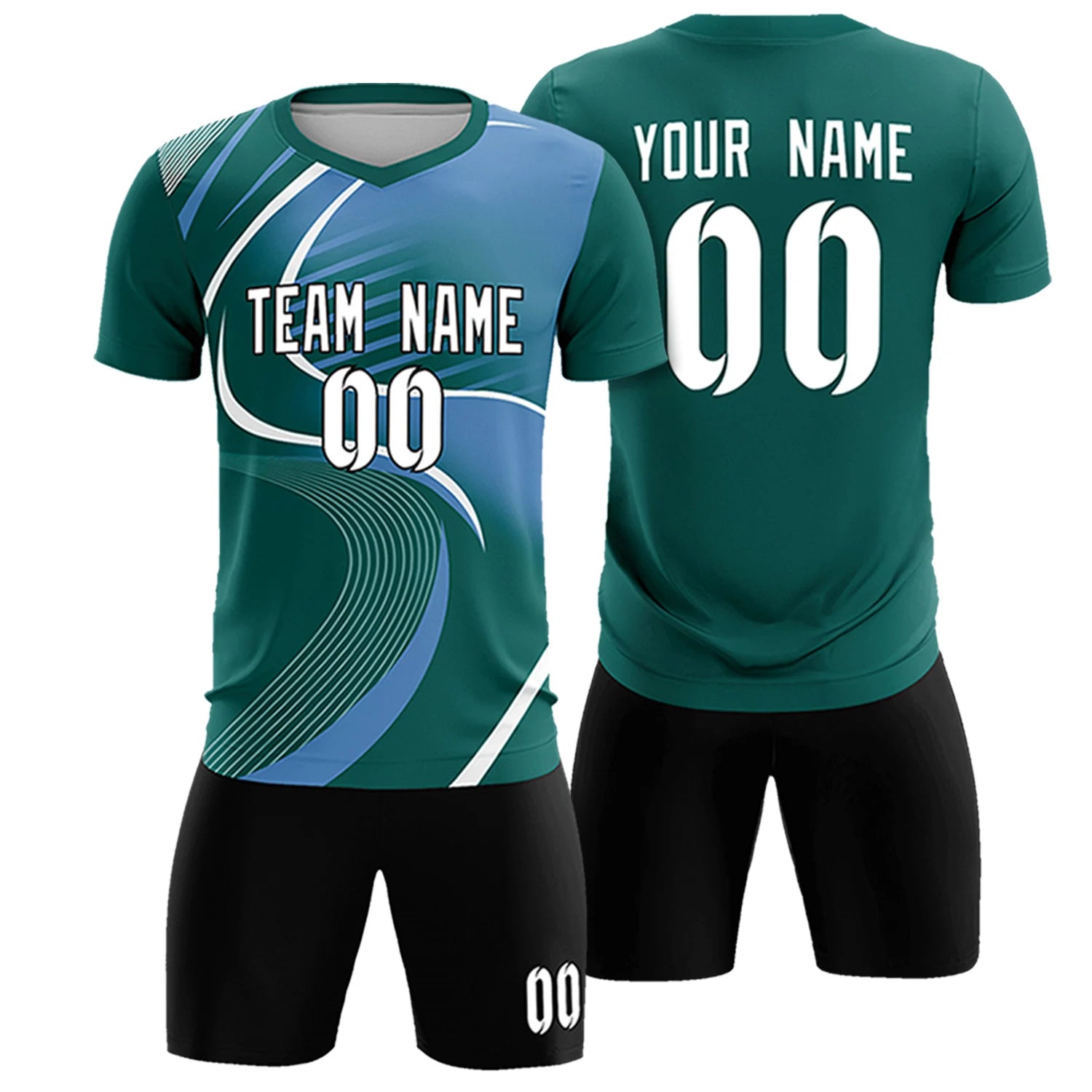 Custom Midnight Green White-Light Blue Casual Printing Sportswear Soccer Sets Jersey