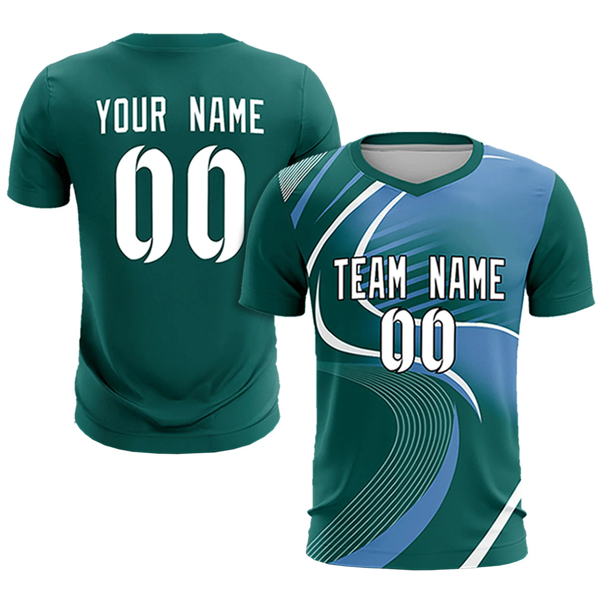 Custom Midnight Green White-Light Blue Casual Printing Sportswear Soccer Sets Jersey