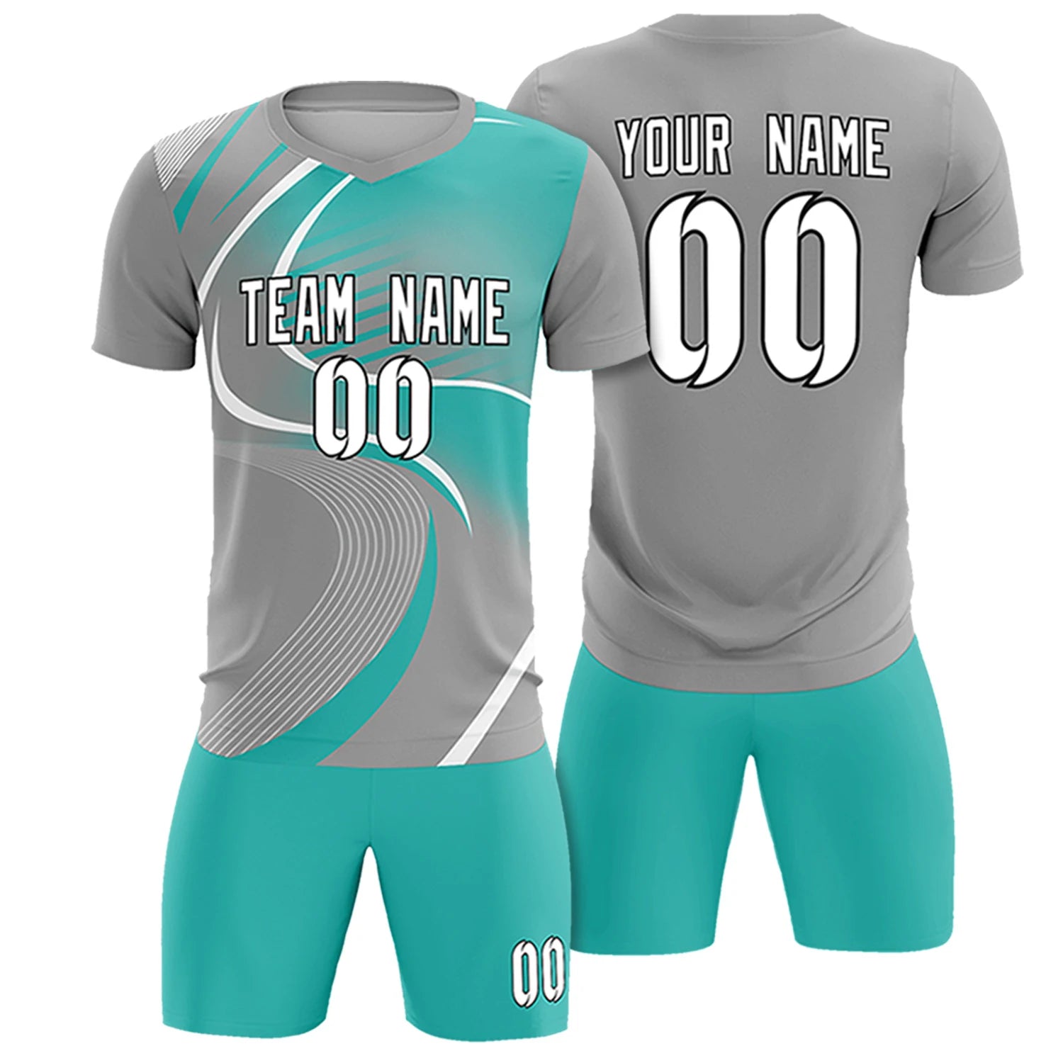 Custom Gray White-Bright Green Casual Printing Sportswear Soccer Sets Jersey