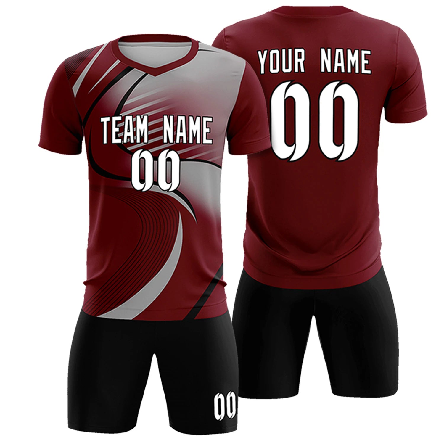 Custom Crimson Black-Gray Casual Printing Sportswear Soccer Sets Jersey