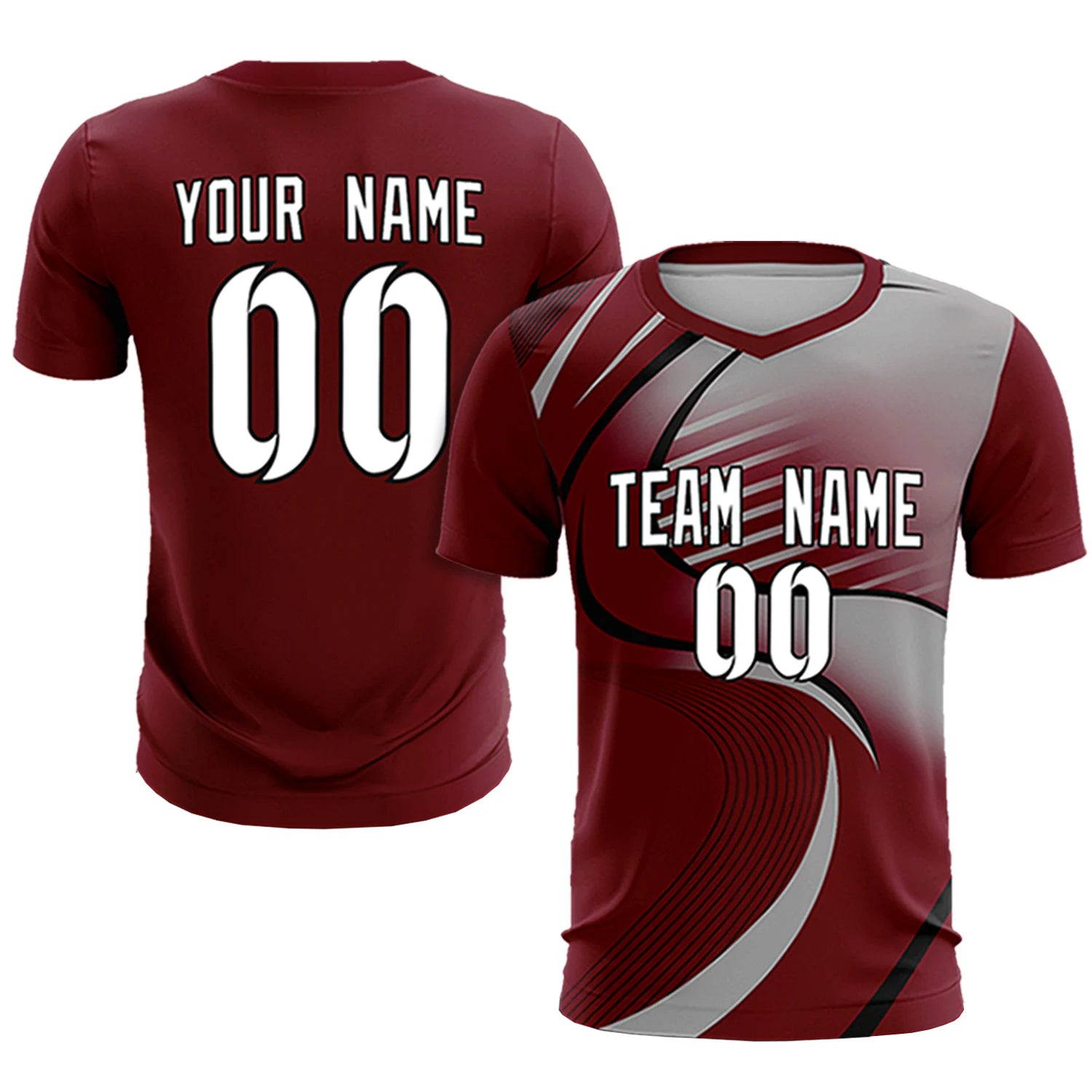 Custom Crimson Black-Gray Casual Printing Sportswear Soccer Sets Jersey