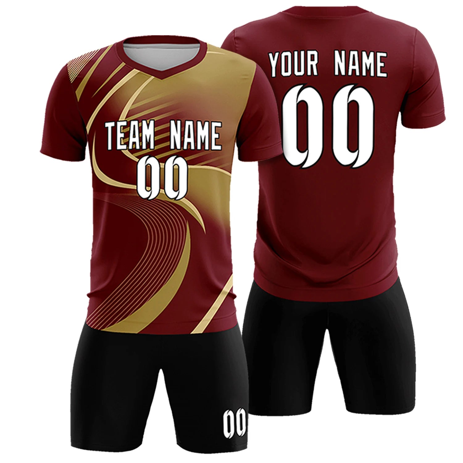 Custom Crimson Khaki-Old Gold Casual Printing Sportswear Soccer Sets Jersey