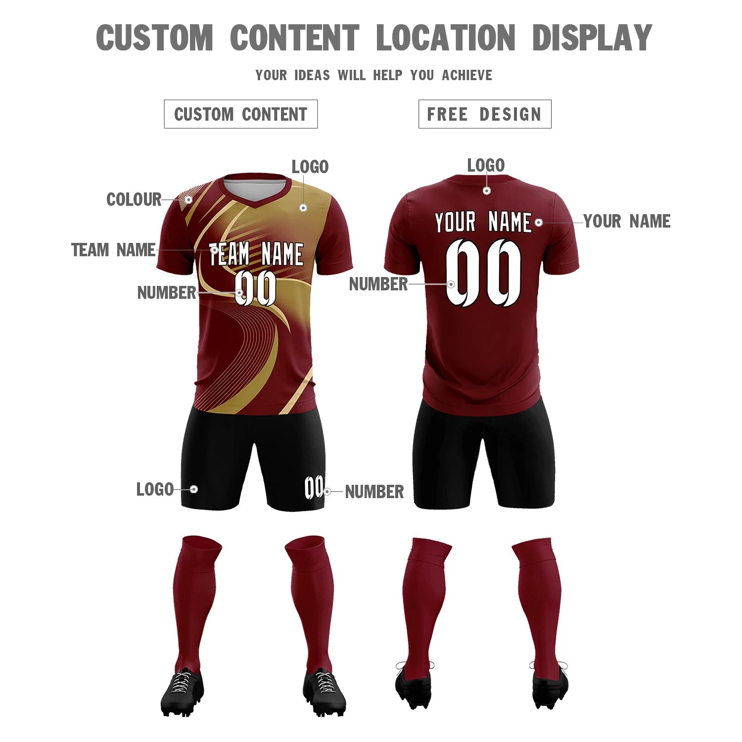 Custom Crimson Khaki-Old Gold Casual Printing Sportswear Soccer Sets Jersey