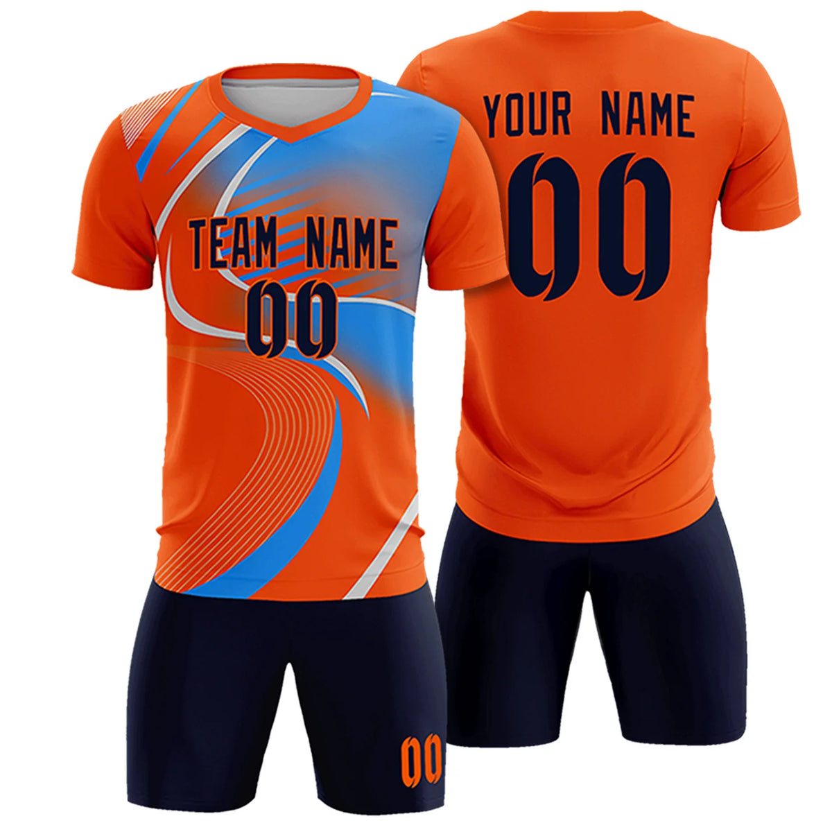 Custom Orange Gray-Light Blue Casual Printing Sportswear Soccer Sets Jersey