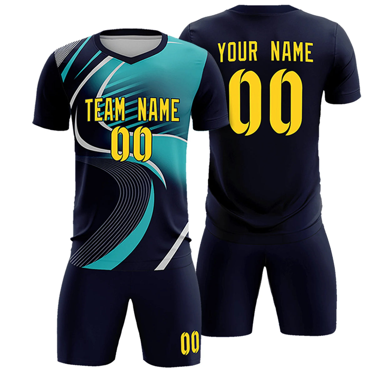 Custom Navy Gray-Aqua Casual Printing Sportswear Soccer Sets Jersey