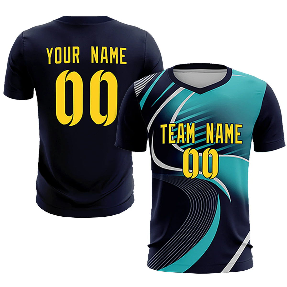 Custom Navy Gray-Aqua Casual Printing Sportswear Soccer Sets Jersey