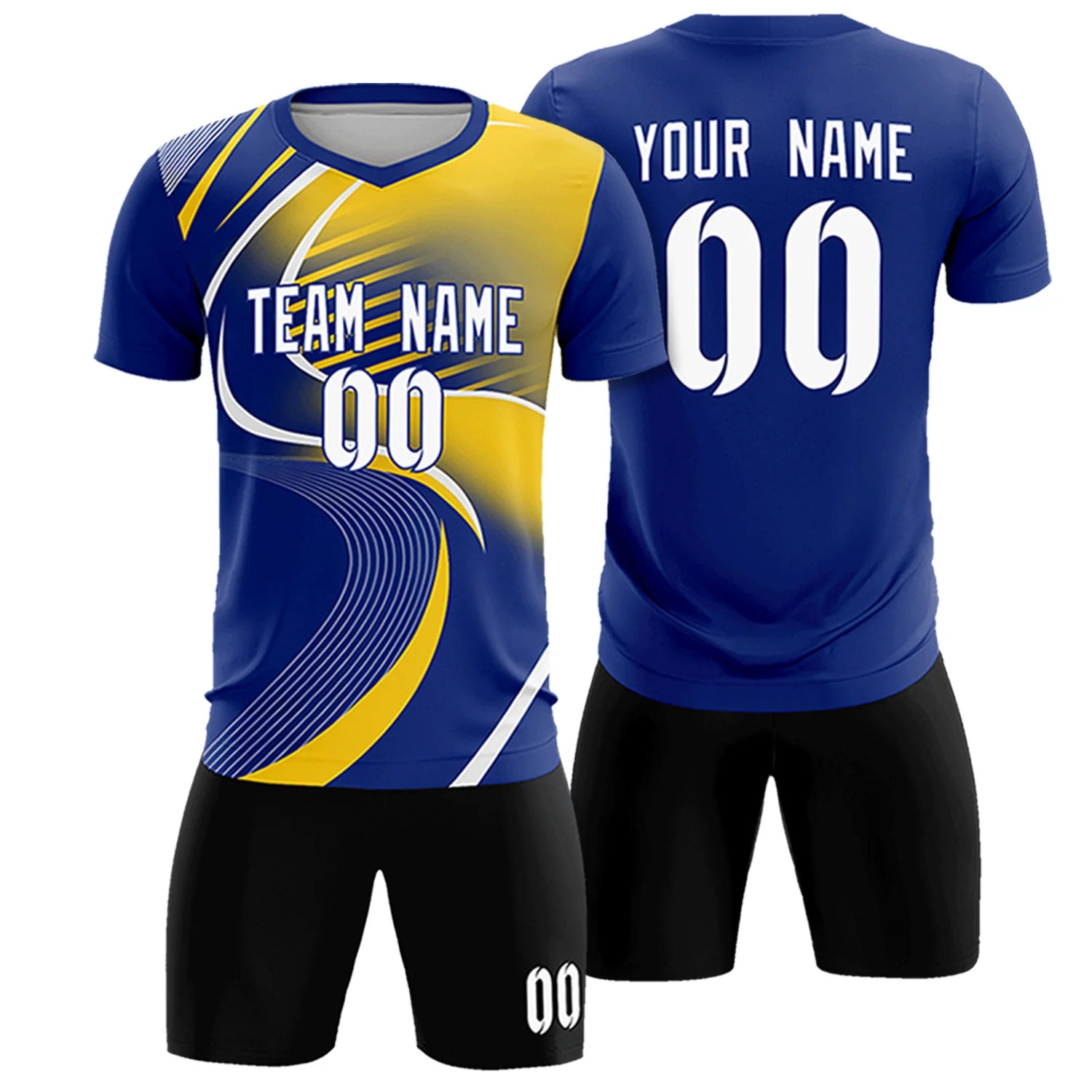 Custom Royal Blue White-Gold01 Casual Printing Sportswear Soccer Sets Jersey