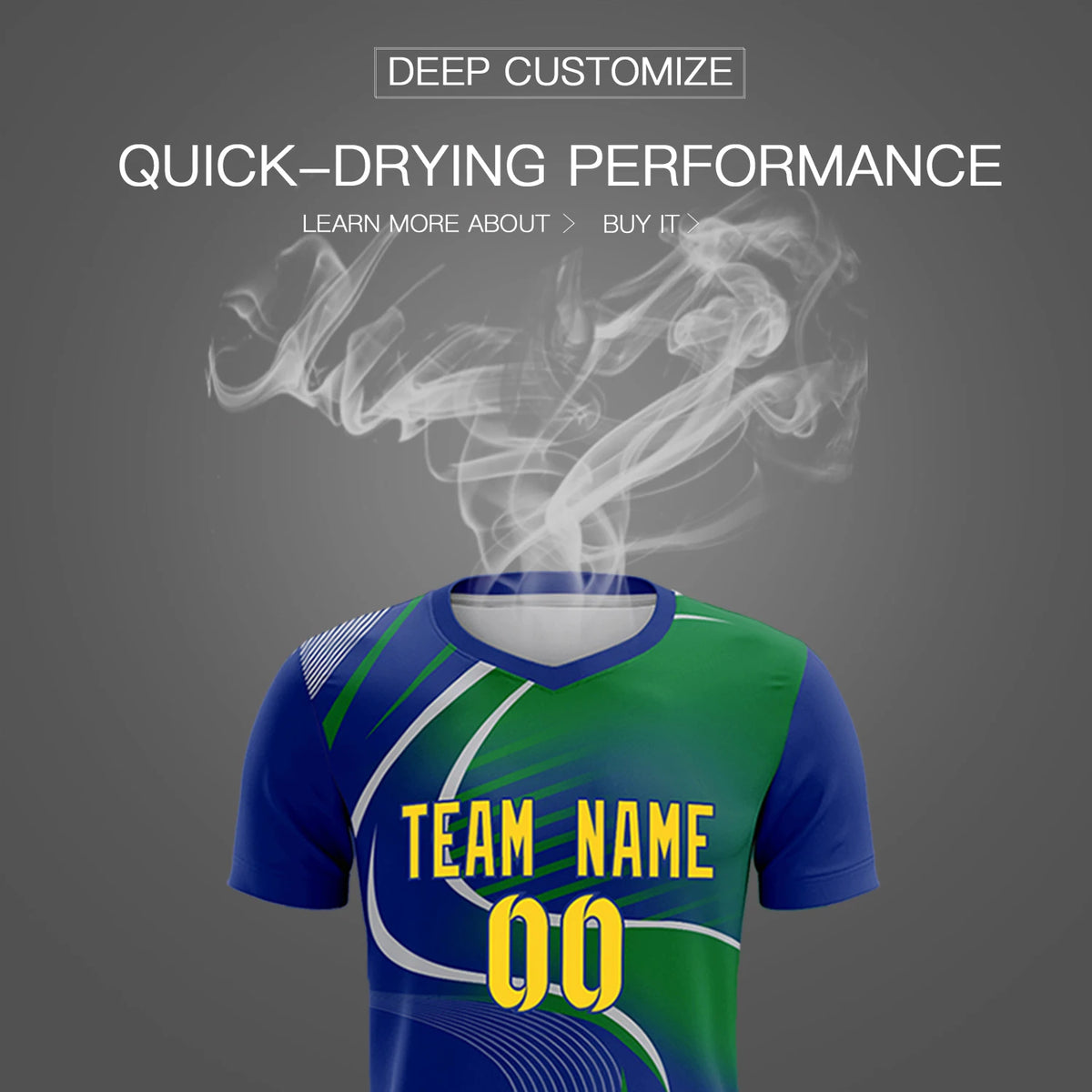 Custom Royal Blue Gray-Kelly Green Casual Printing Sportswear Soccer Sets Jersey