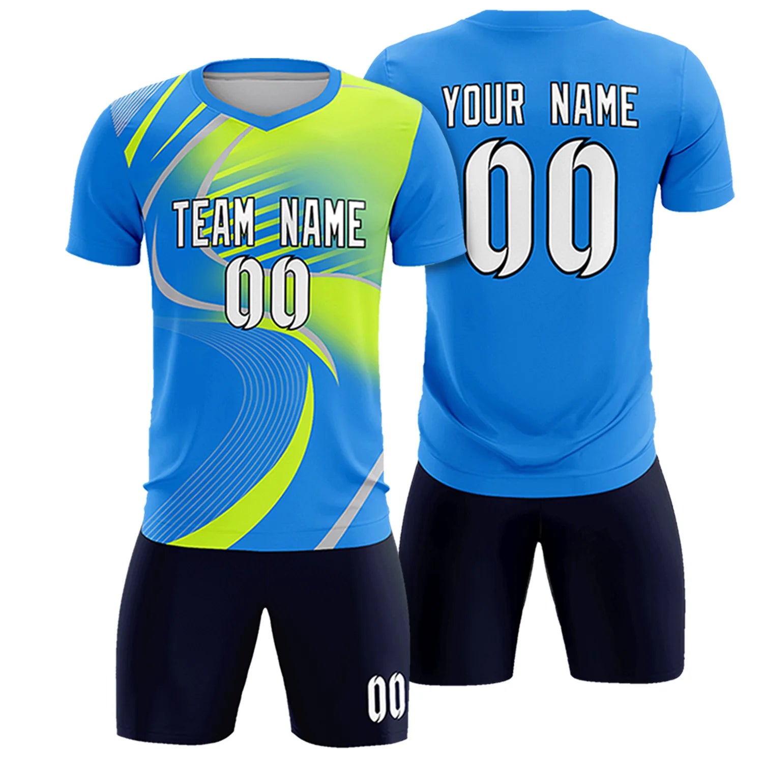 Custom Powder Blue Gray-Neon Green Casual Printing Sportswear Soccer Sets Jersey
