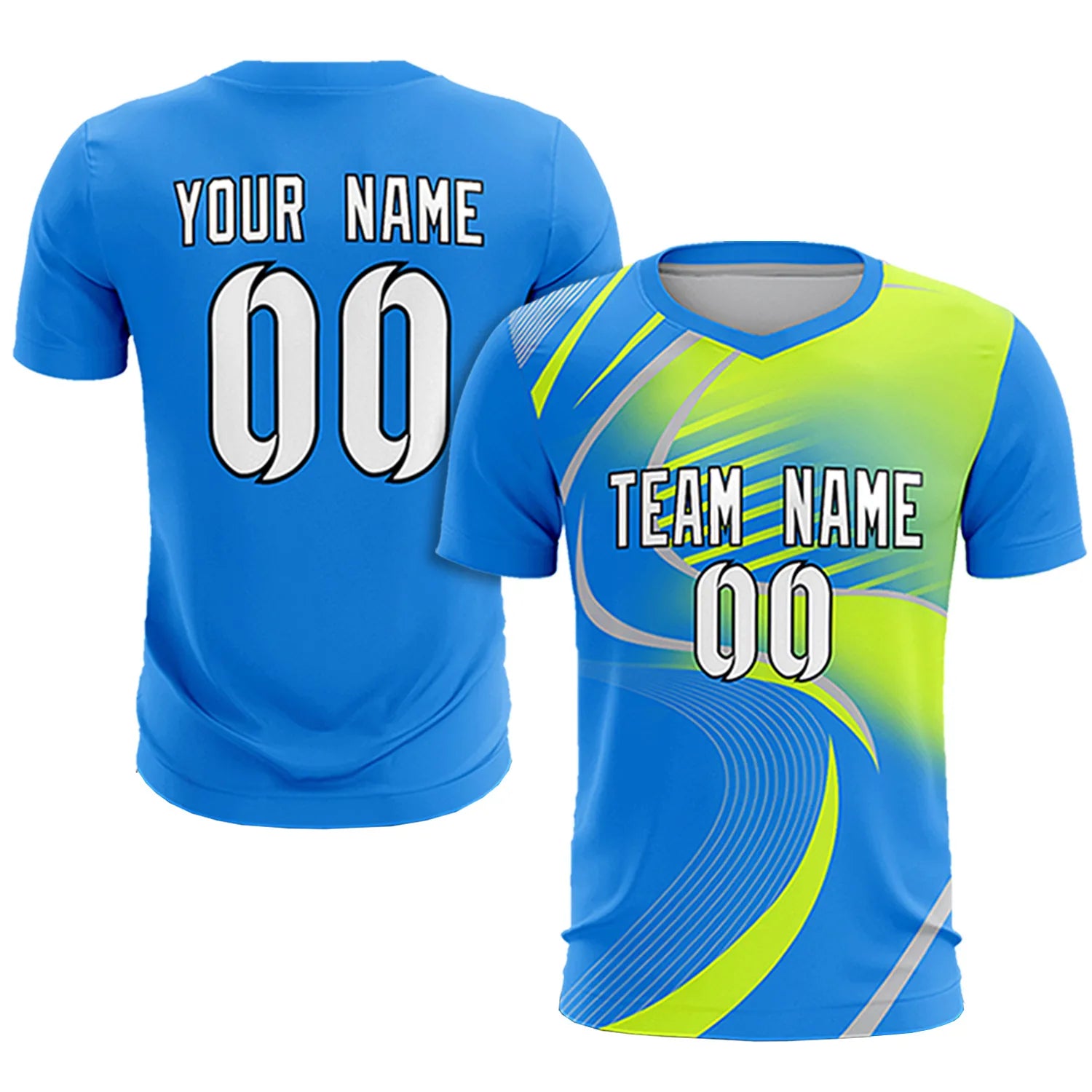 Custom Powder Blue Gray-Neon Green Casual Printing Sportswear Soccer Sets Jersey
