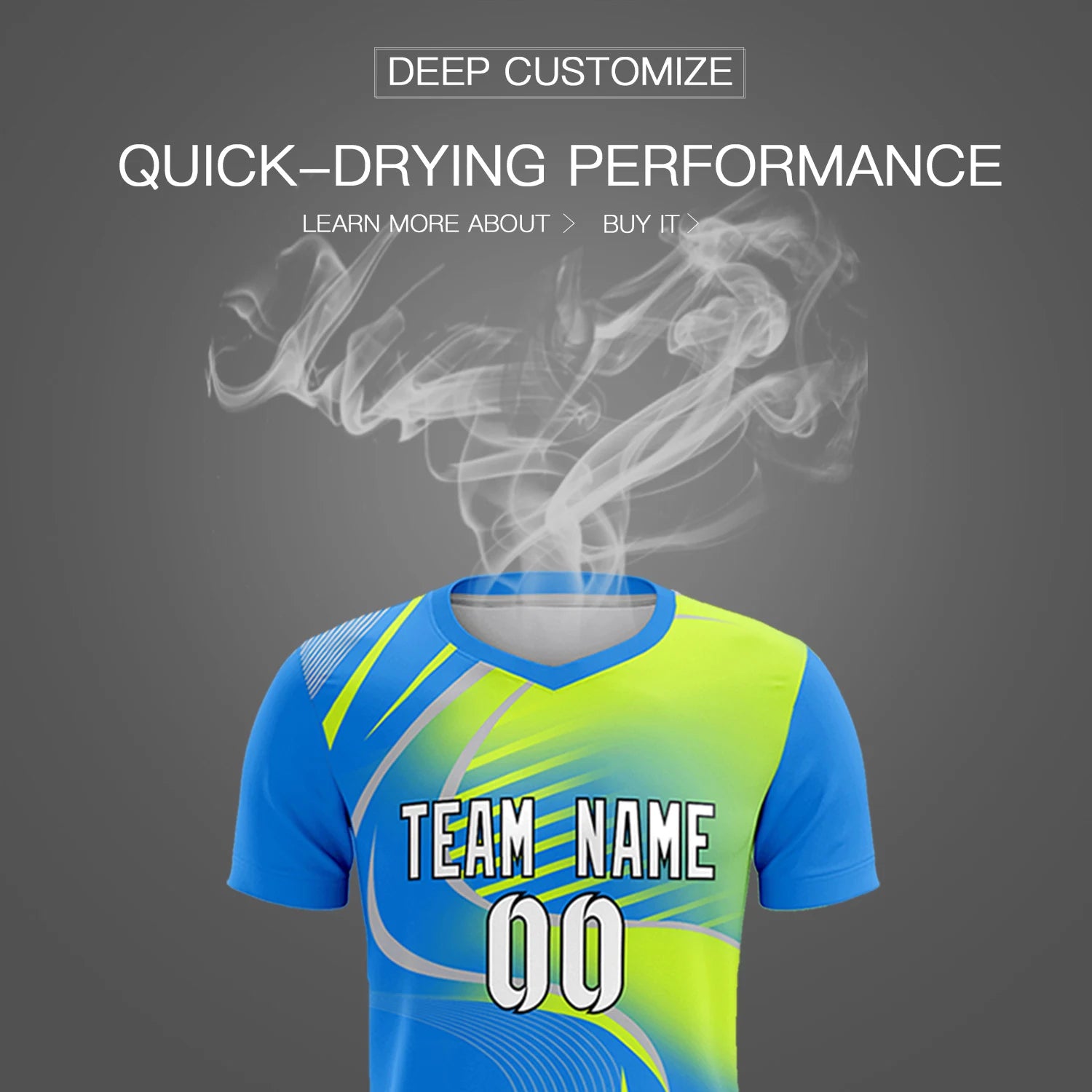 Custom Powder Blue Gray-Neon Green Casual Printing Sportswear Soccer Sets Jersey