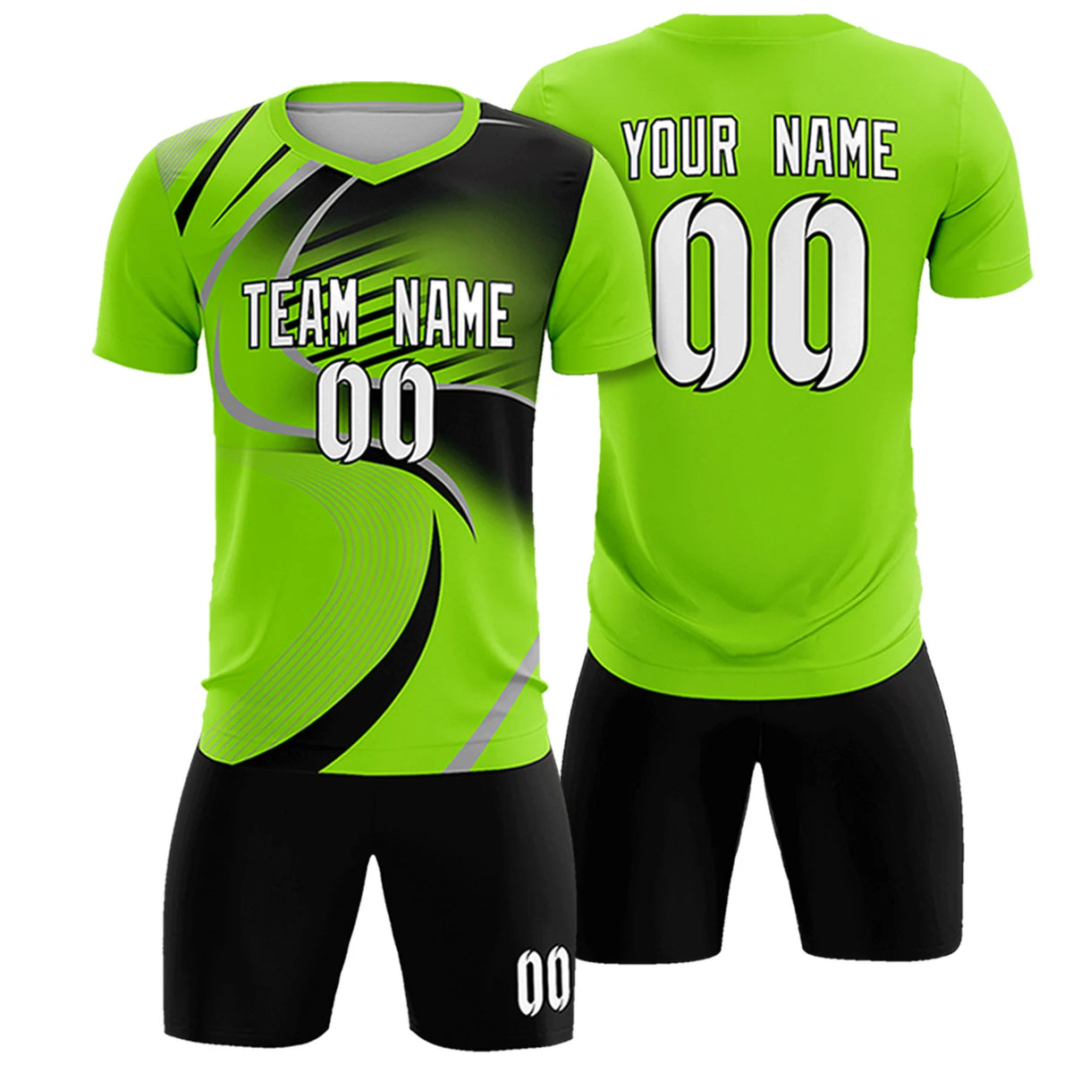 Custom Neon Green Gray-Black Casual Printing Sportswear Soccer Sets Jersey