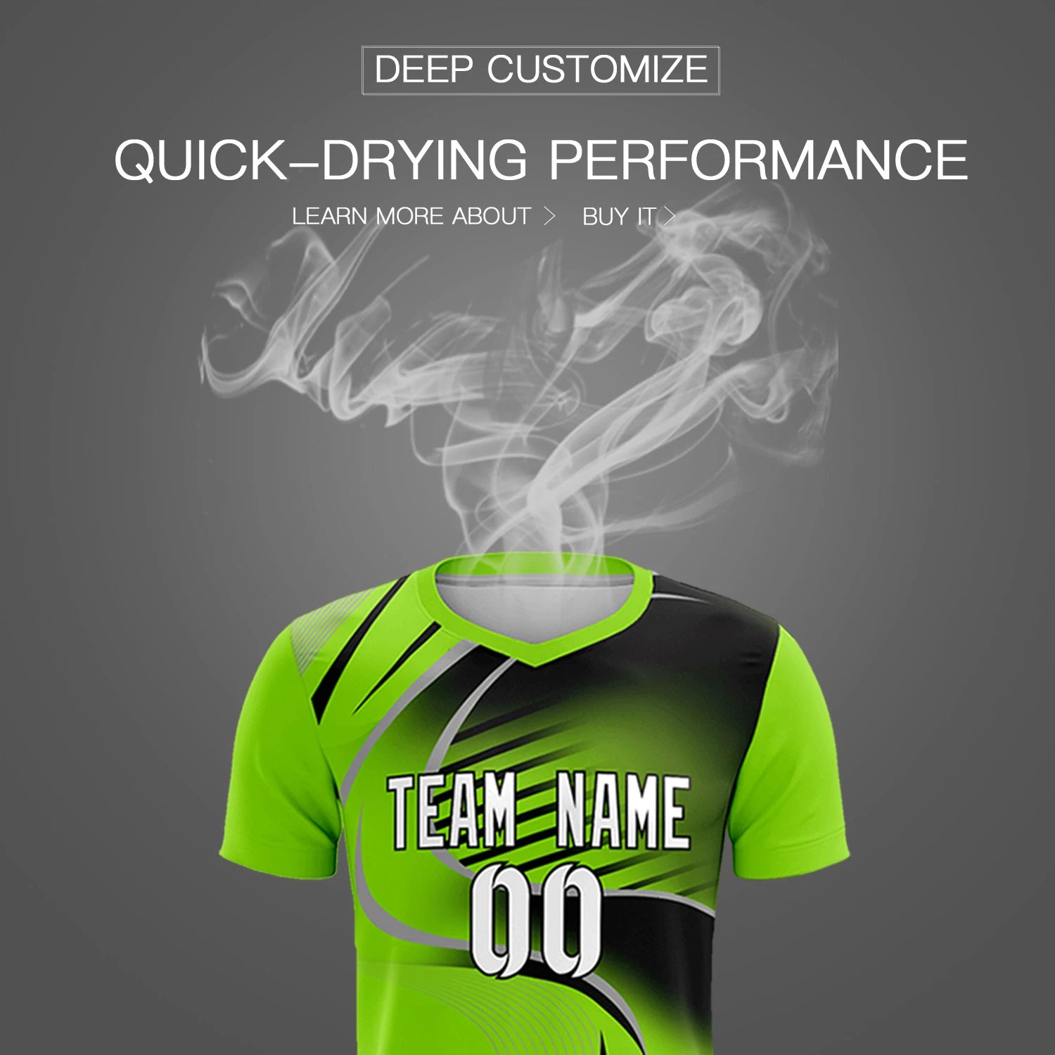 Custom Neon Green Gray-Black Casual Printing Sportswear Soccer Sets Jersey