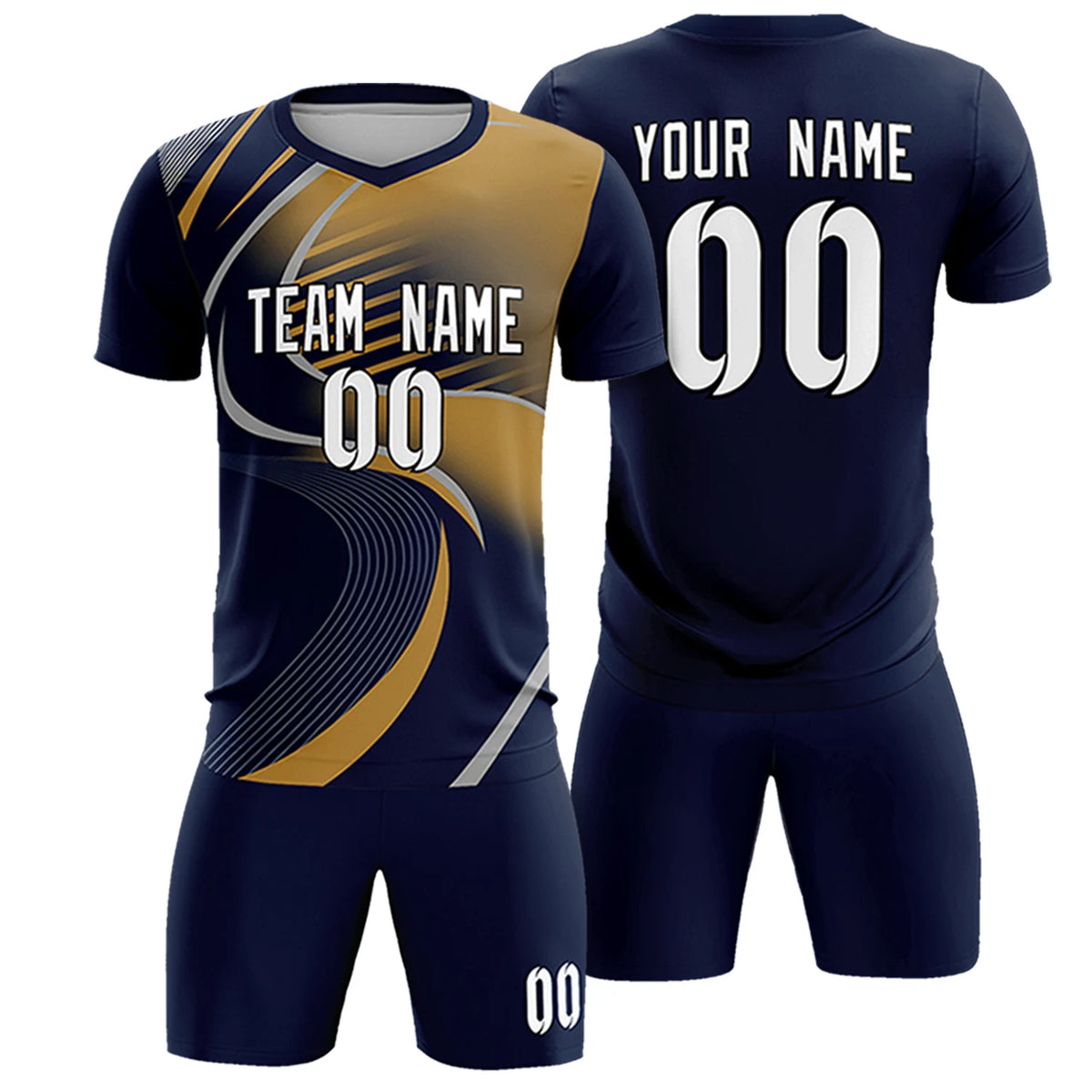 Custom Navy Gray-Old Gold Casual Printing Sportswear Soccer Sets Jersey