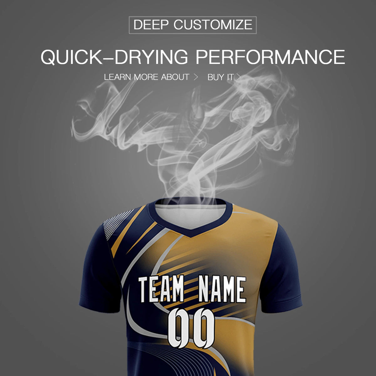 Custom Navy Gray-Old Gold Casual Printing Sportswear Soccer Sets Jersey