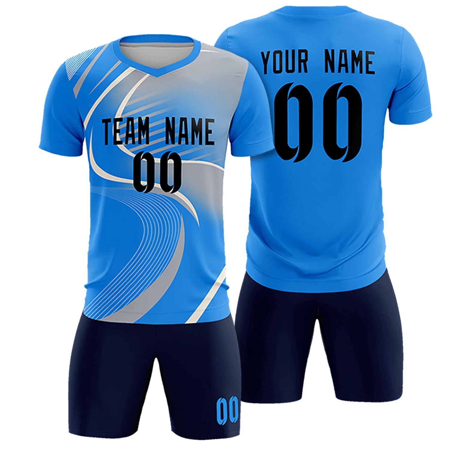 Custom Powder Blue White-Gray Casual Printing Sportswear Soccer Sets Jersey