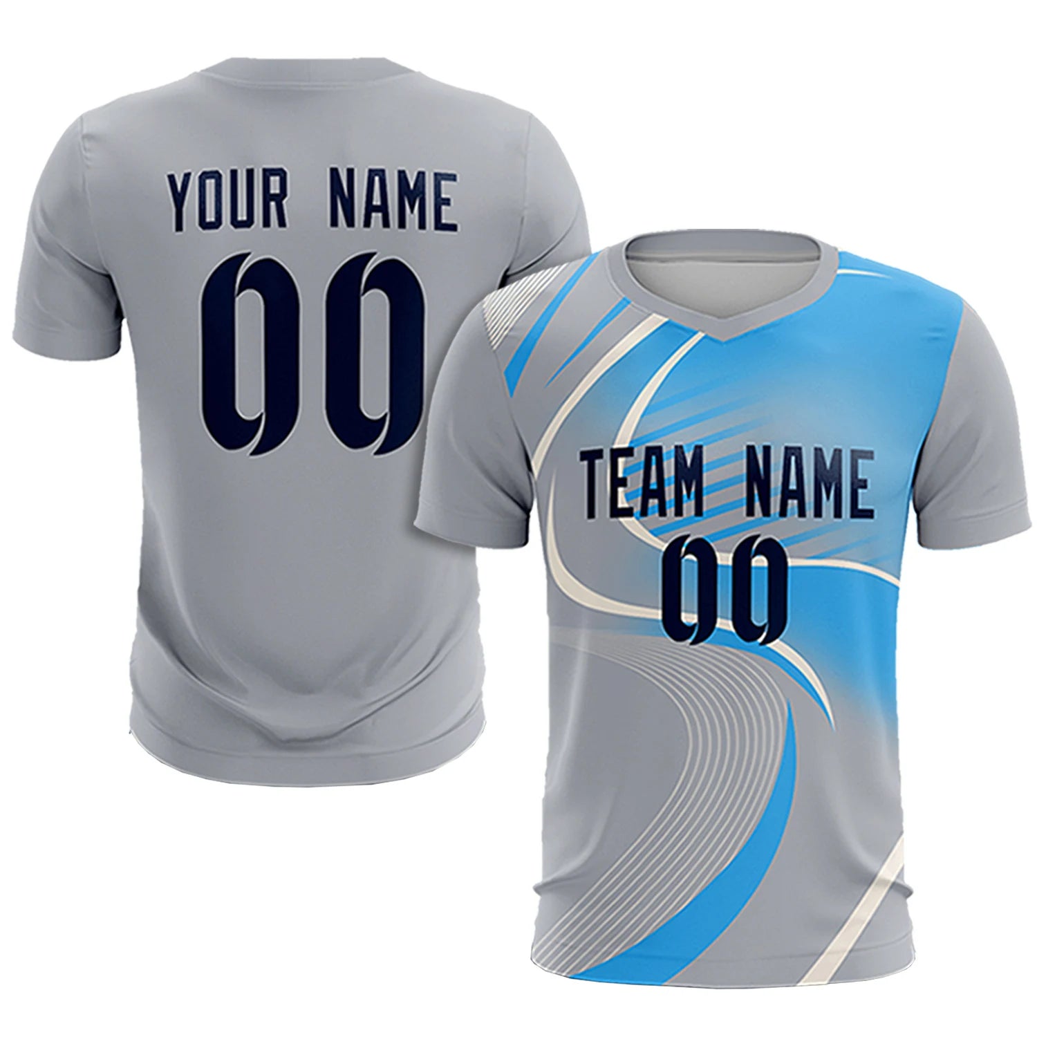 Custom Gray White-Powder Blue Casual Printing Sportswear Soccer Sets Jersey