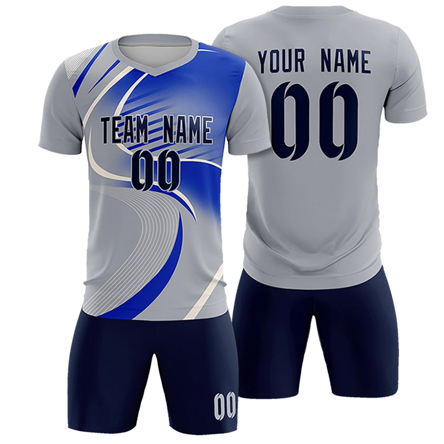 Custom Gray White-Royal Blue Casual Printing Sportswear Soccer Sets Jersey