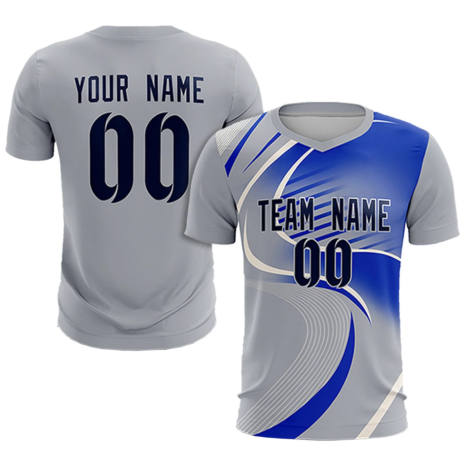 Custom Gray White-Royal Blue Casual Printing Sportswear Soccer Sets Jersey