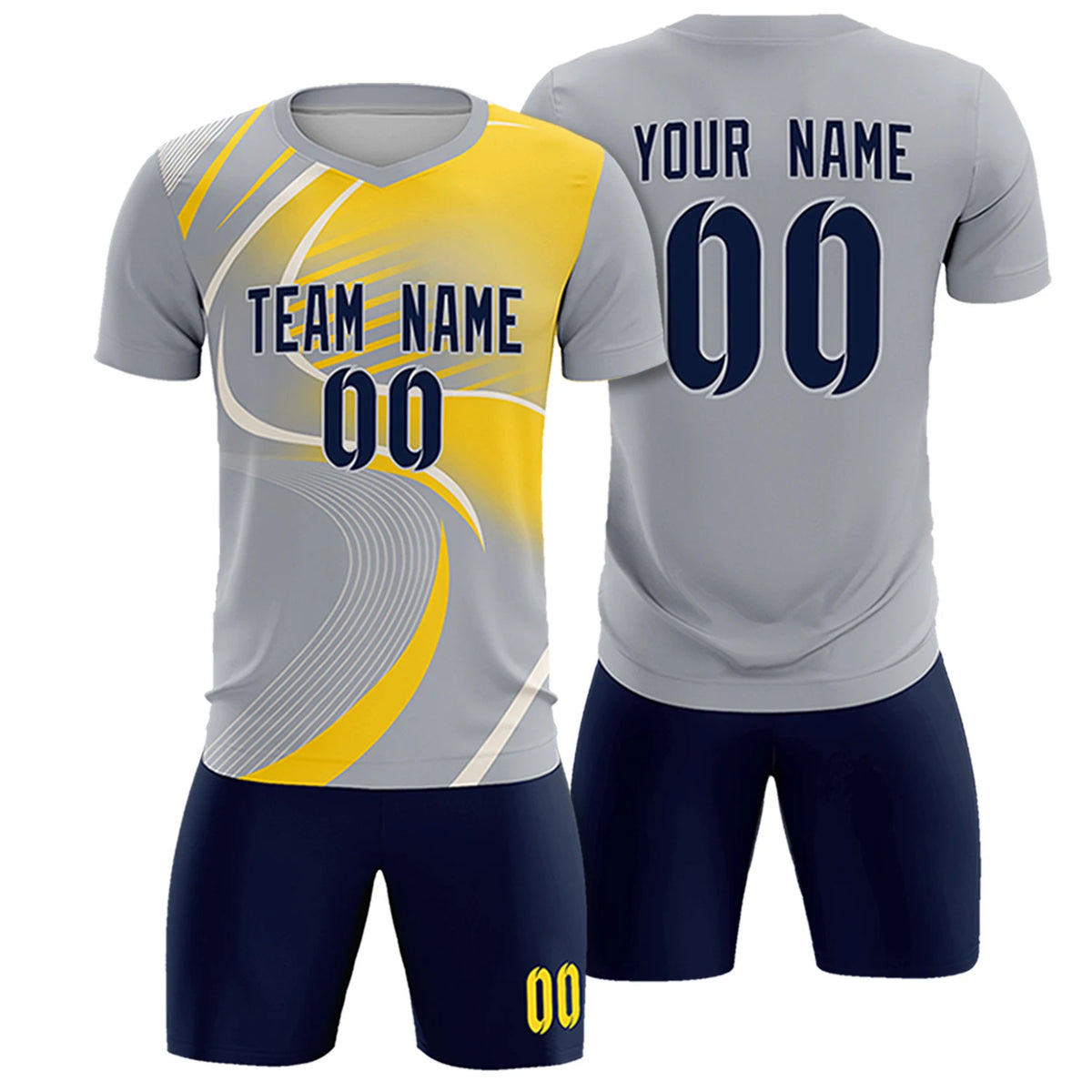 Custom Gray White-Gold01 Casual Printing Sportswear Soccer Sets Jersey