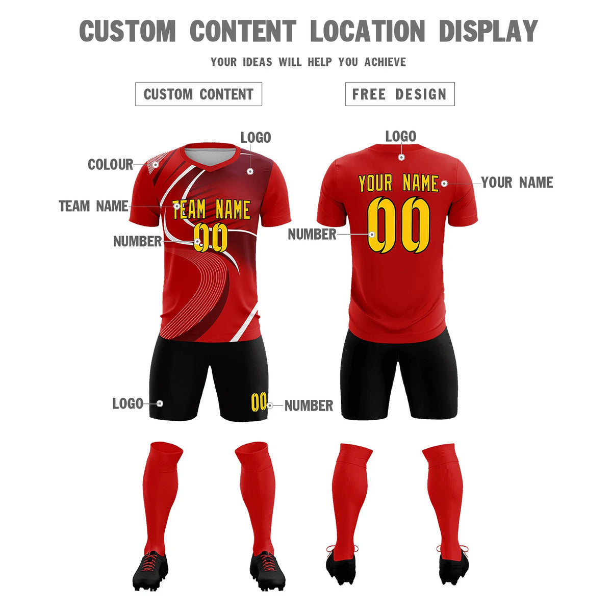 Custom Red White-Crimson Casual Printing Sportswear Soccer Sets Jersey