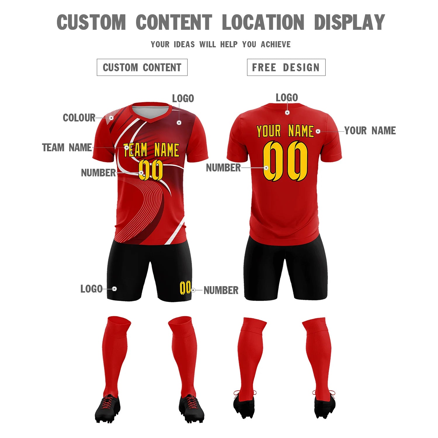 Custom Red White-Crimson Casual Printing Sportswear Soccer Sets Jersey
