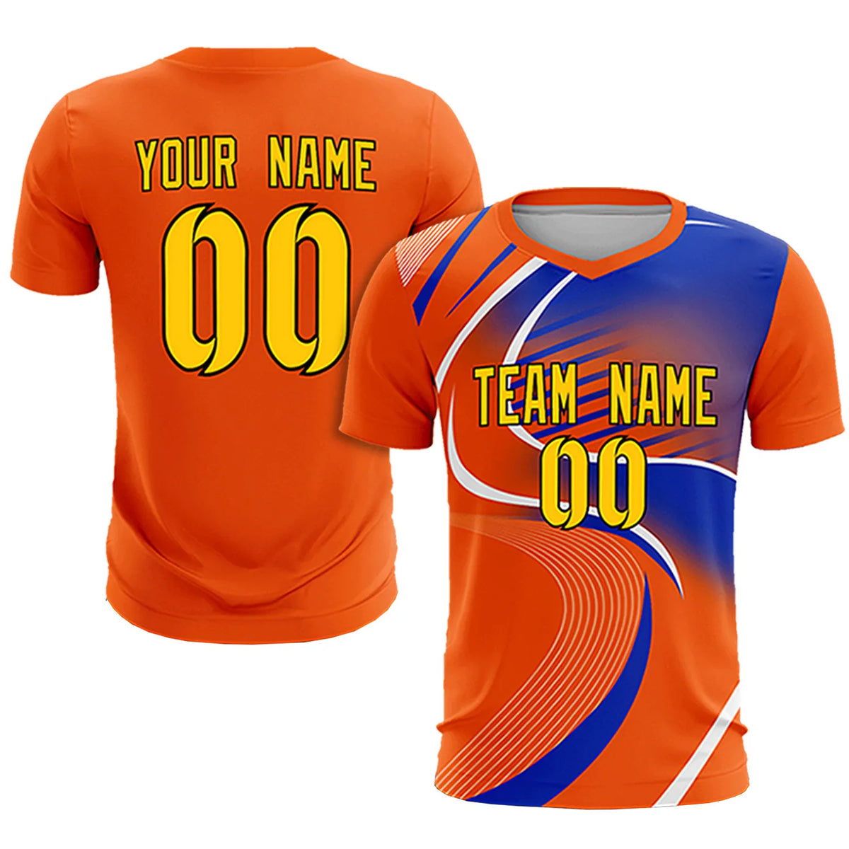 Custom Orange White-Royal Blue Casual Printing Sportswear Soccer Sets Jersey