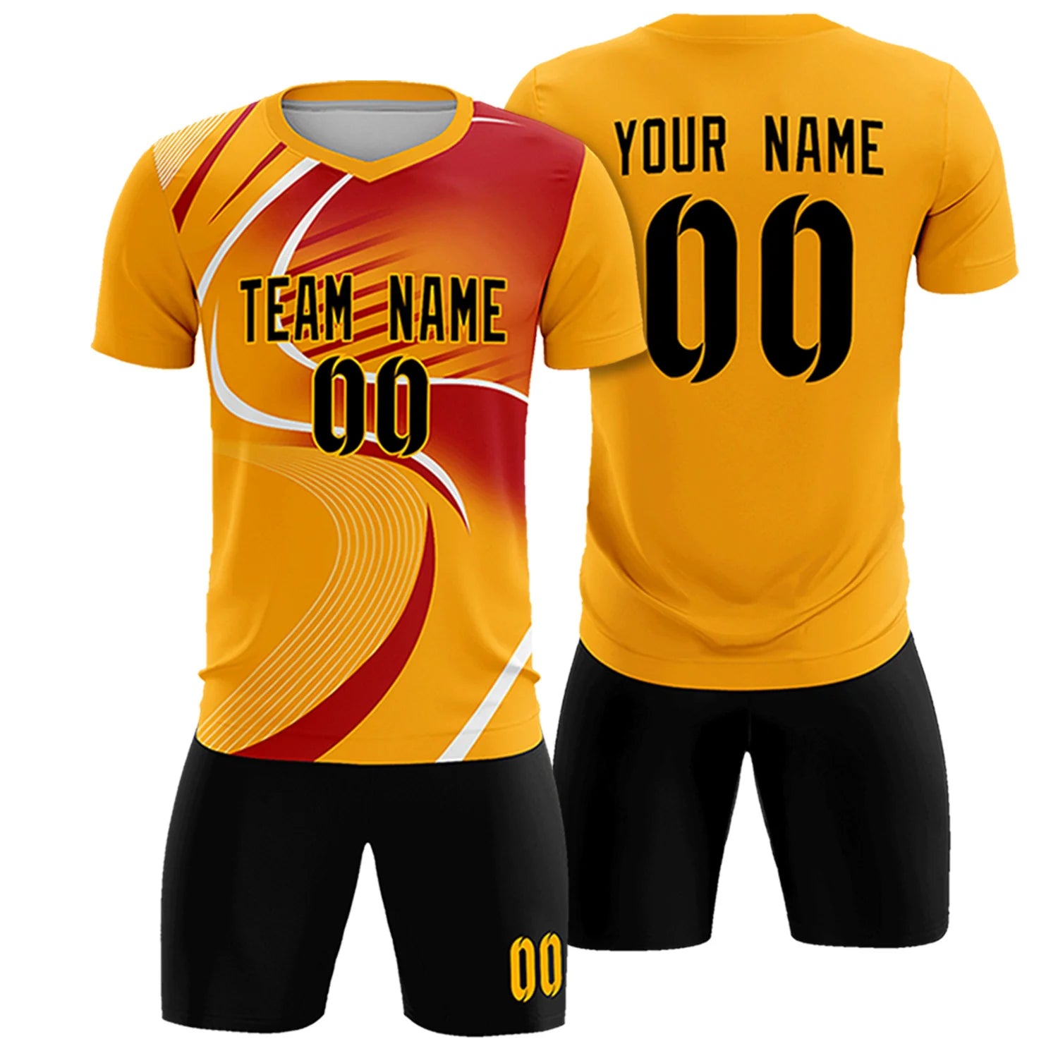 Custom Yellow White-Red Casual Printing Sportswear Soccer Sets Jersey