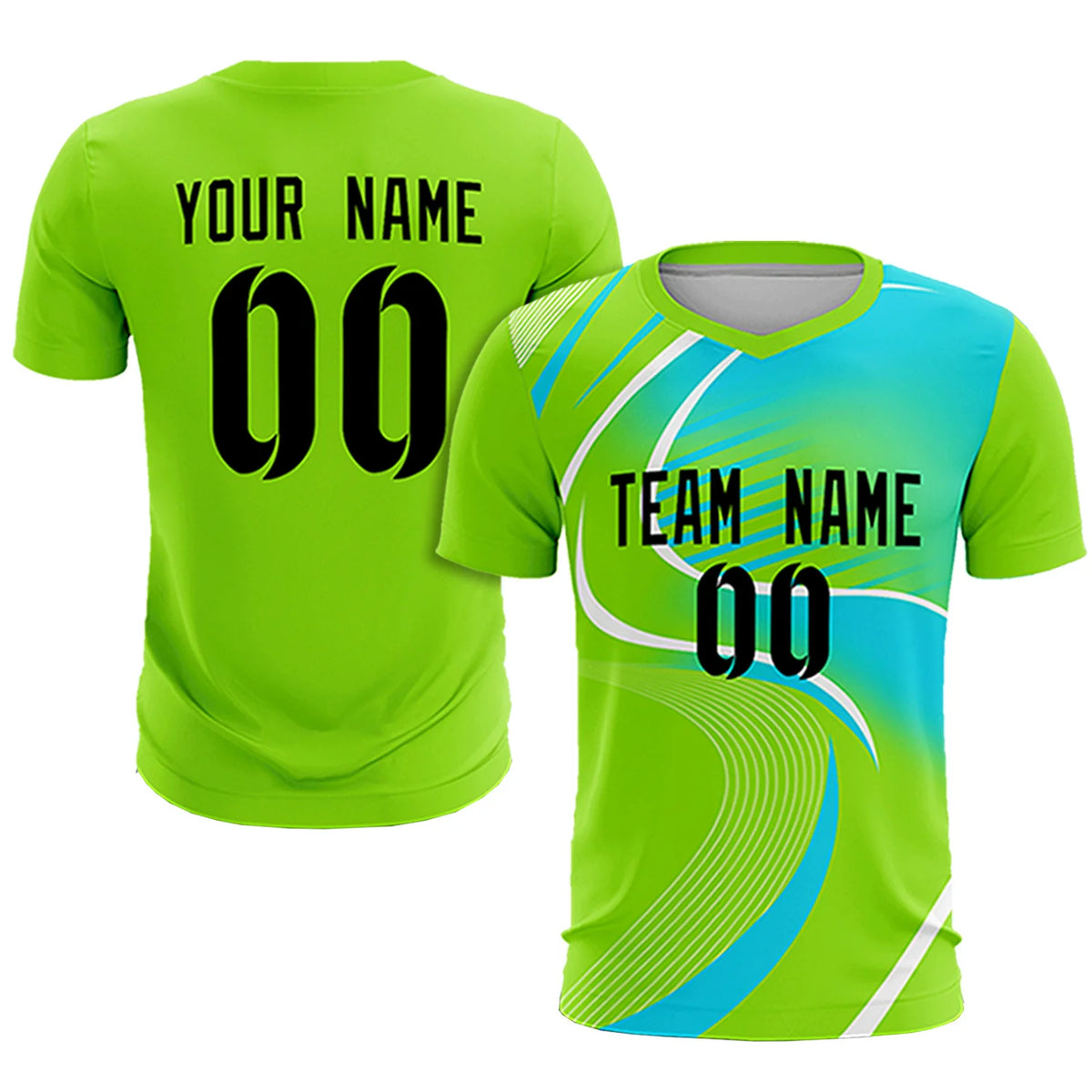 Custom Neon Green White-Sky Blue Casual Printing Sportswear Soccer Sets Jersey