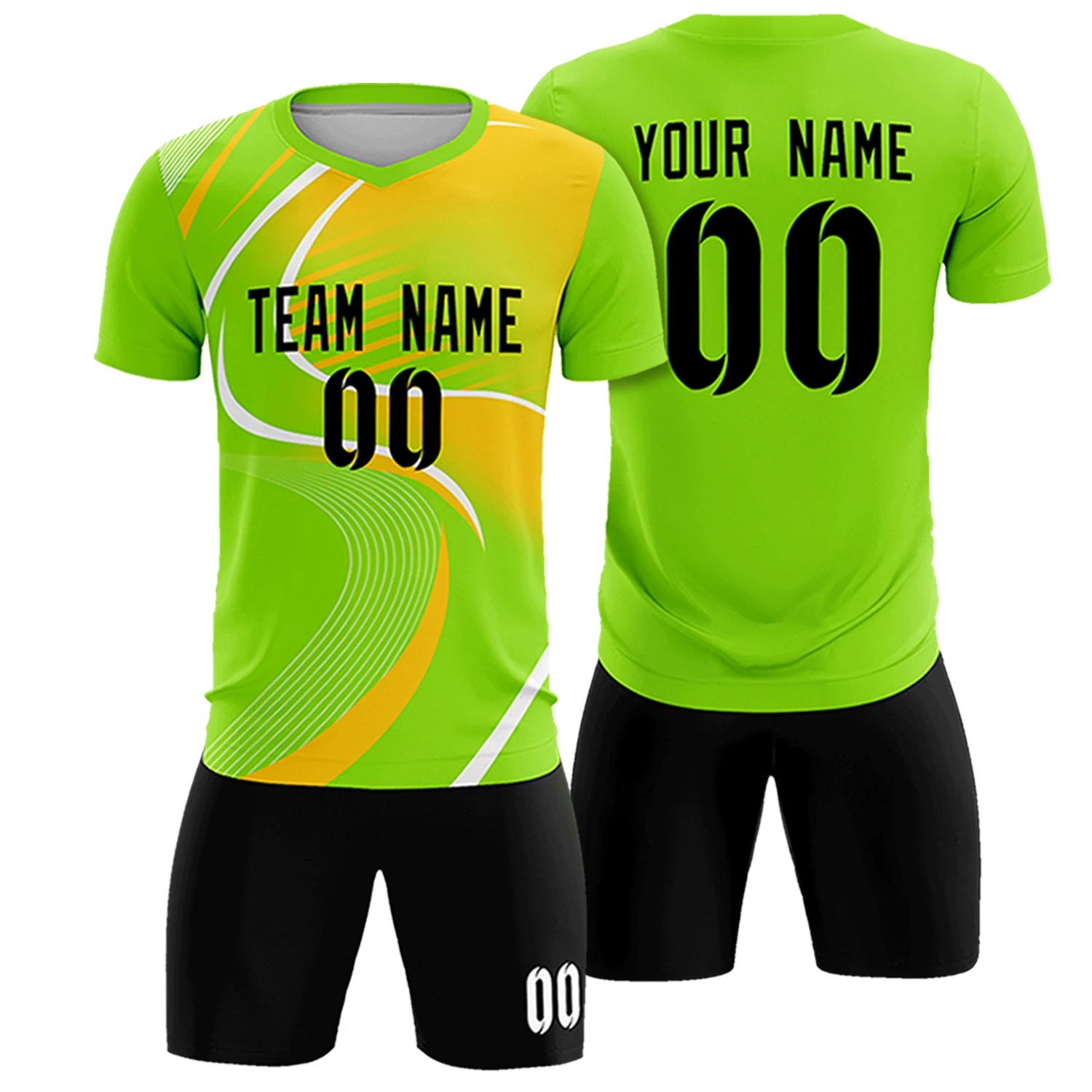Custom Neon Green White-Gold01 Casual Printing Sportswear Soccer Sets Jersey