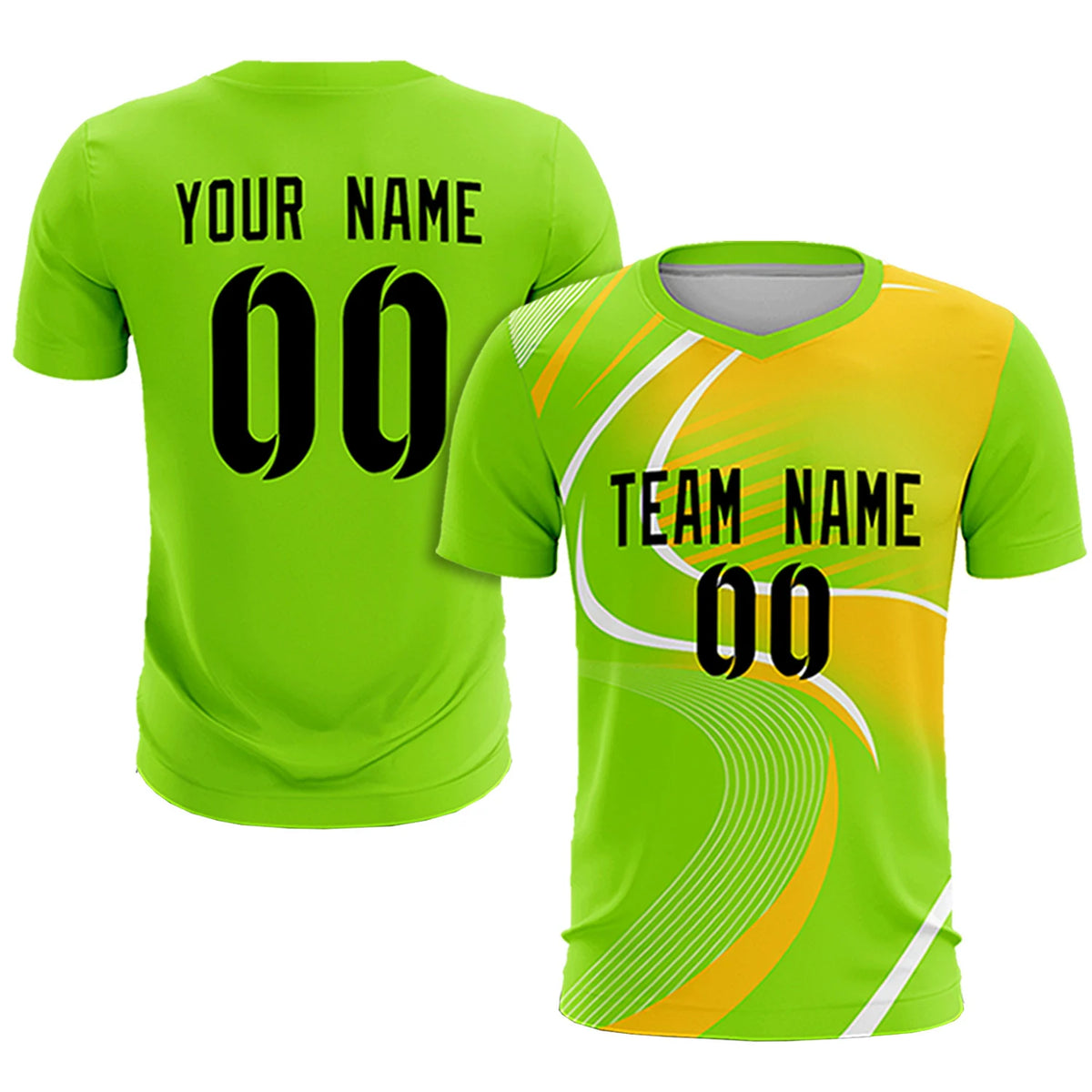 Custom Neon Green White-Gold01 Casual Printing Sportswear Soccer Sets Jersey