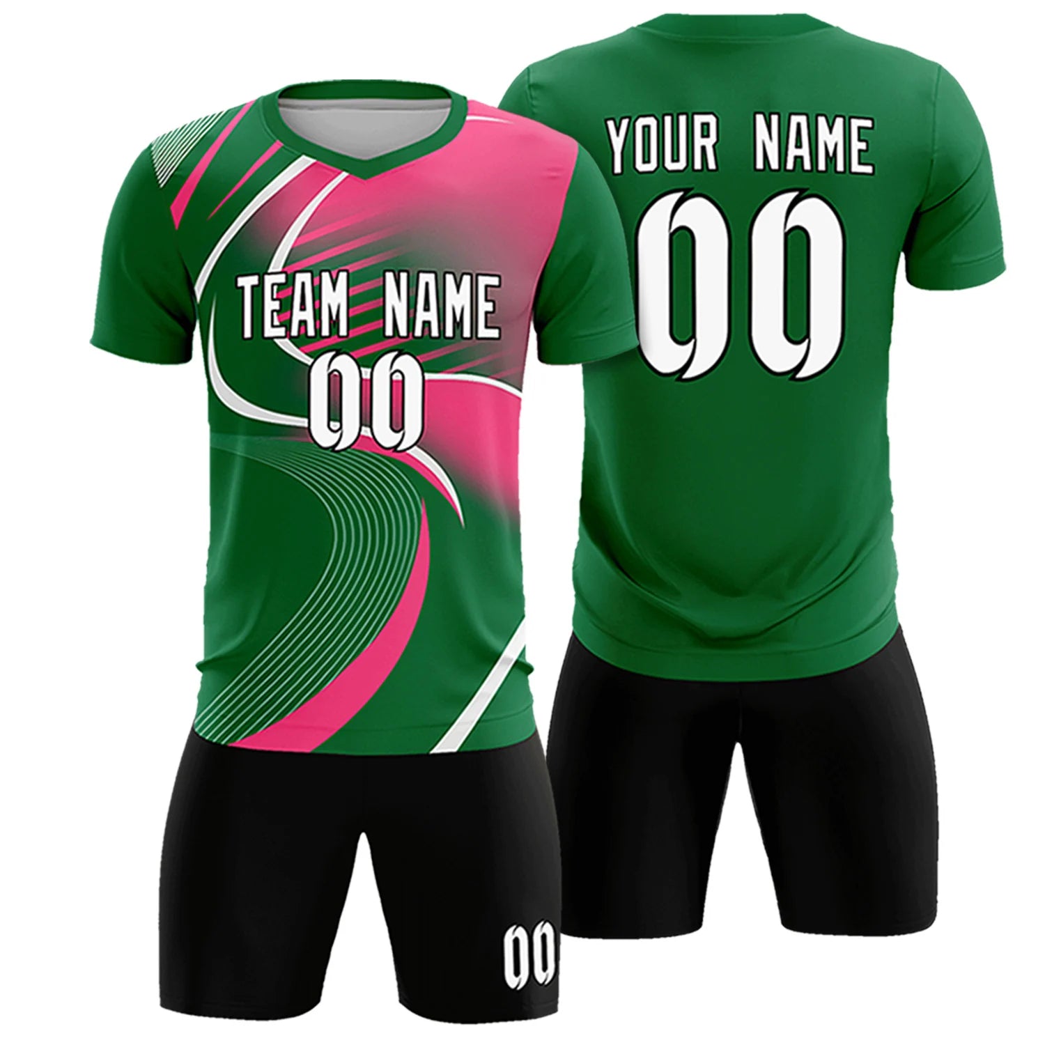 Custom Kelly Green White-Pink Casual Printing Sportswear Soccer Sets Jersey