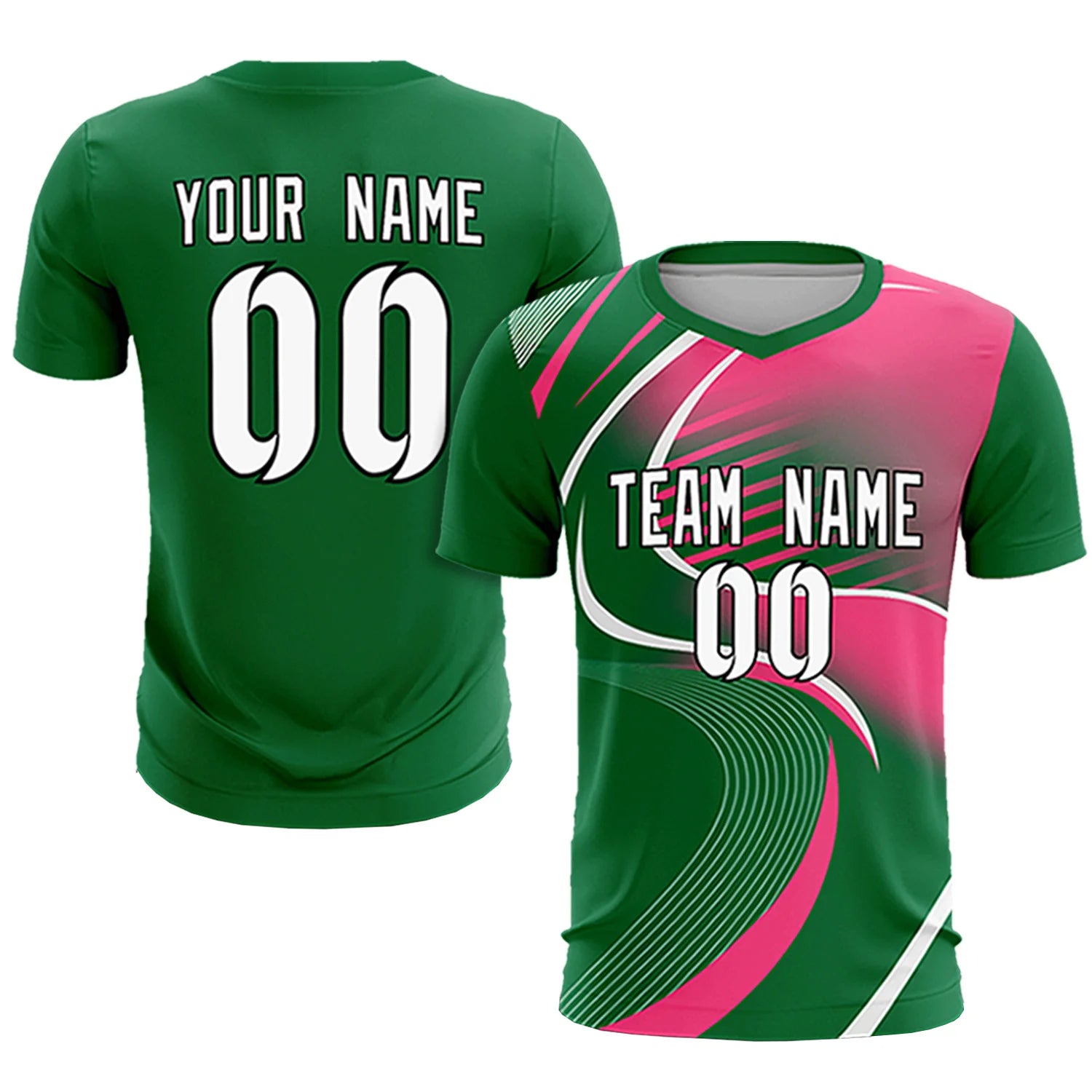 Custom Kelly Green White-Pink Casual Printing Sportswear Soccer Sets Jersey