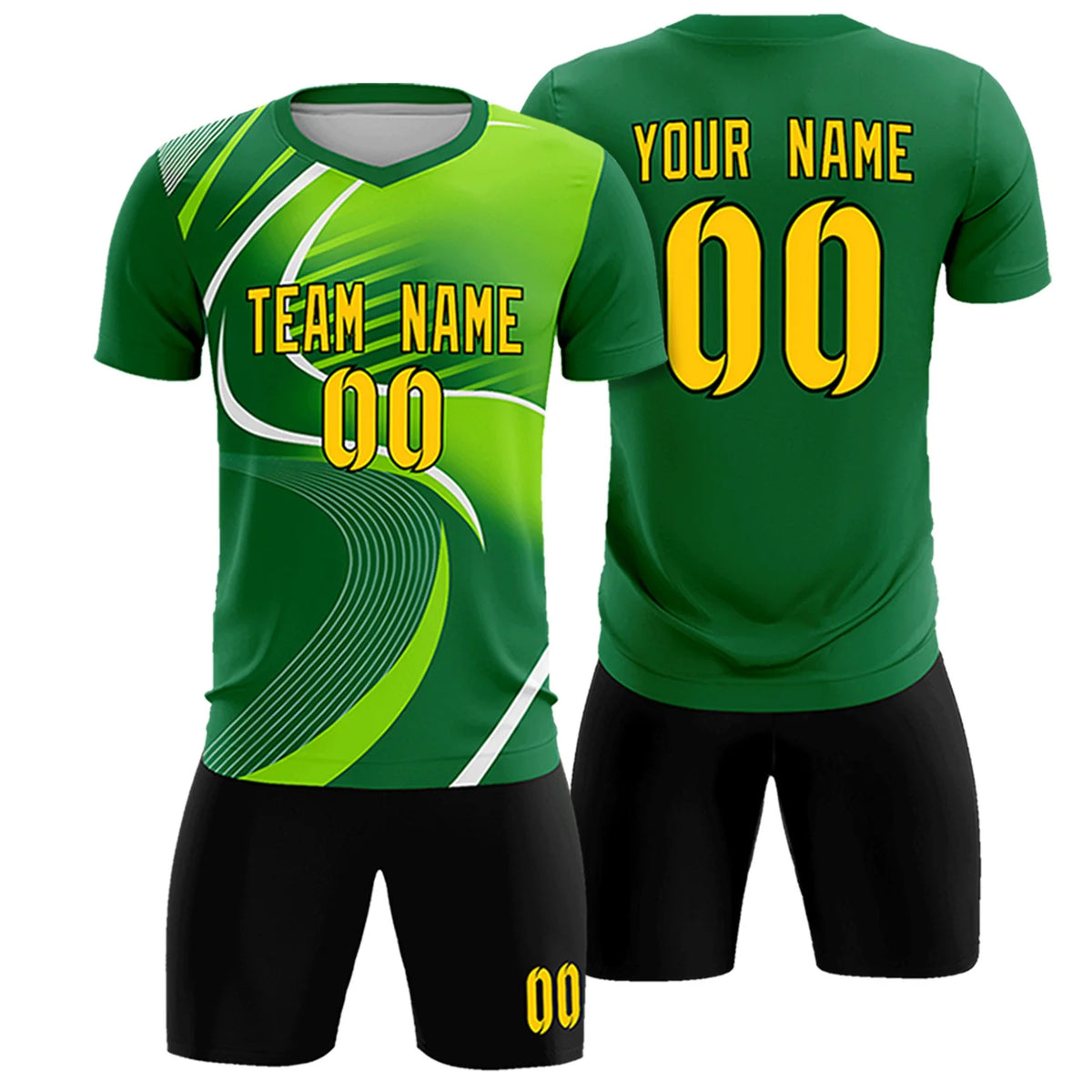 Custom Kelly Green White-Neon Green Casual Printing Sportswear Soccer Sets Jersey