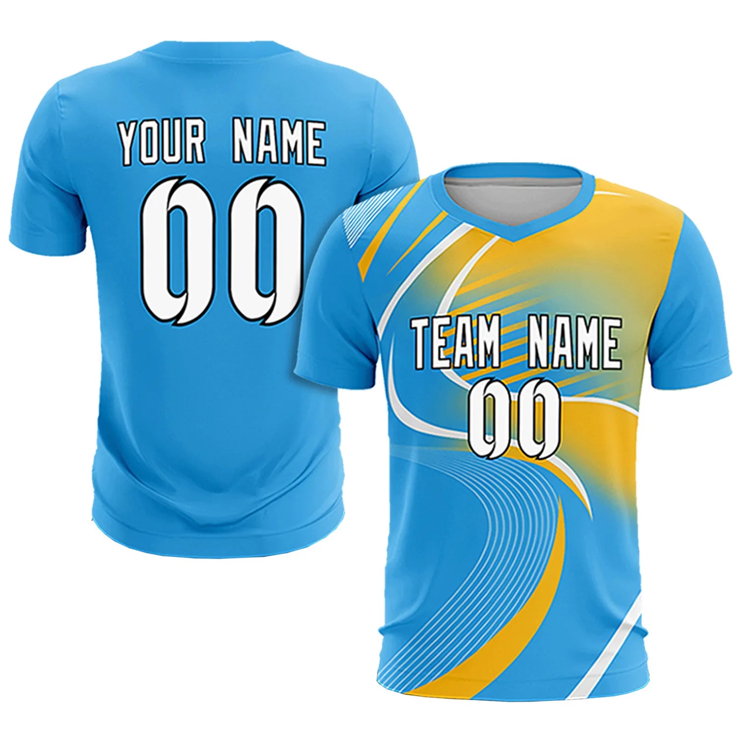 Custom Powder Blue White-Gold01 Casual Printing Sportswear Soccer Sets Jersey