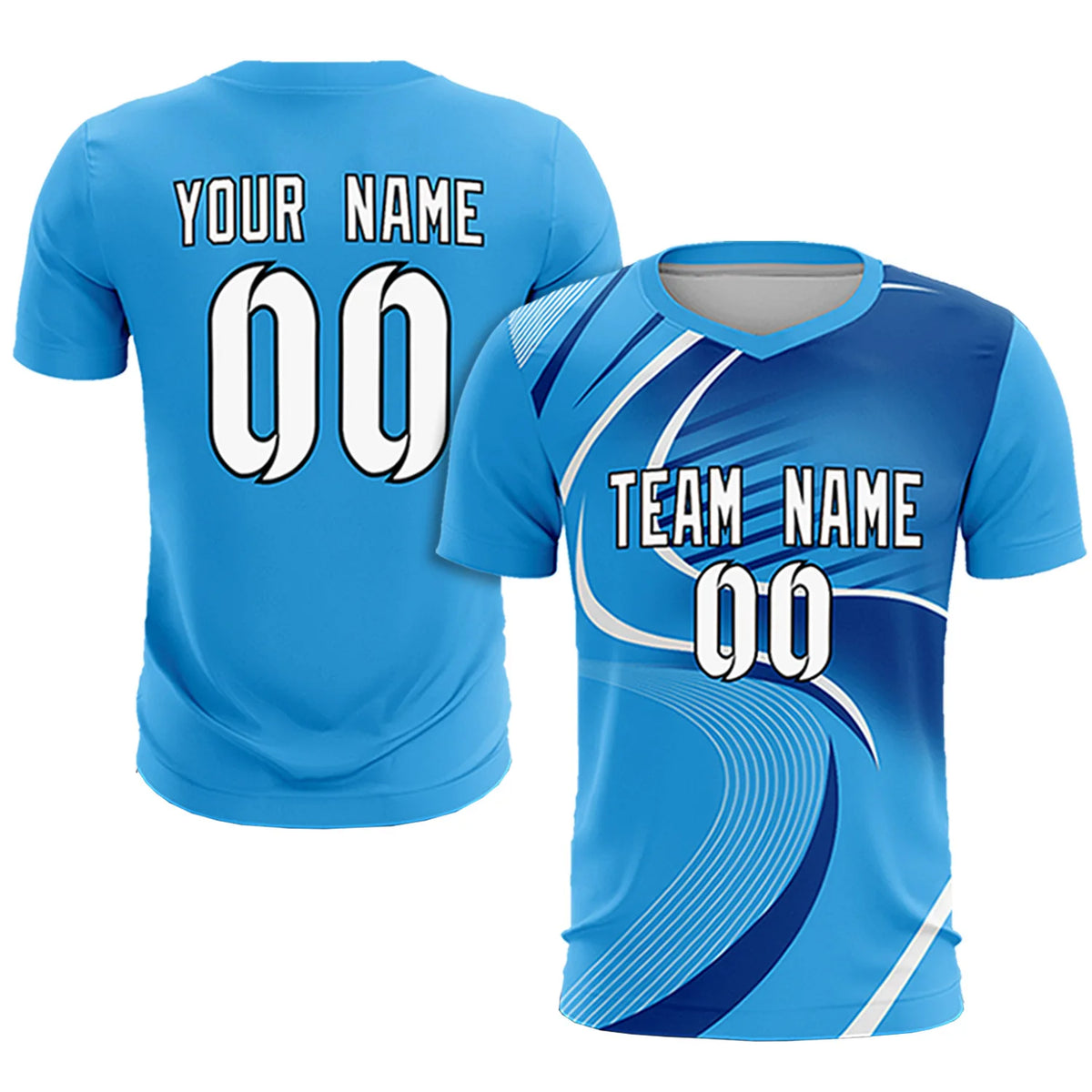 Custom Powder Blue White-Navy Casual Printing Sportswear Soccer Sets Jersey