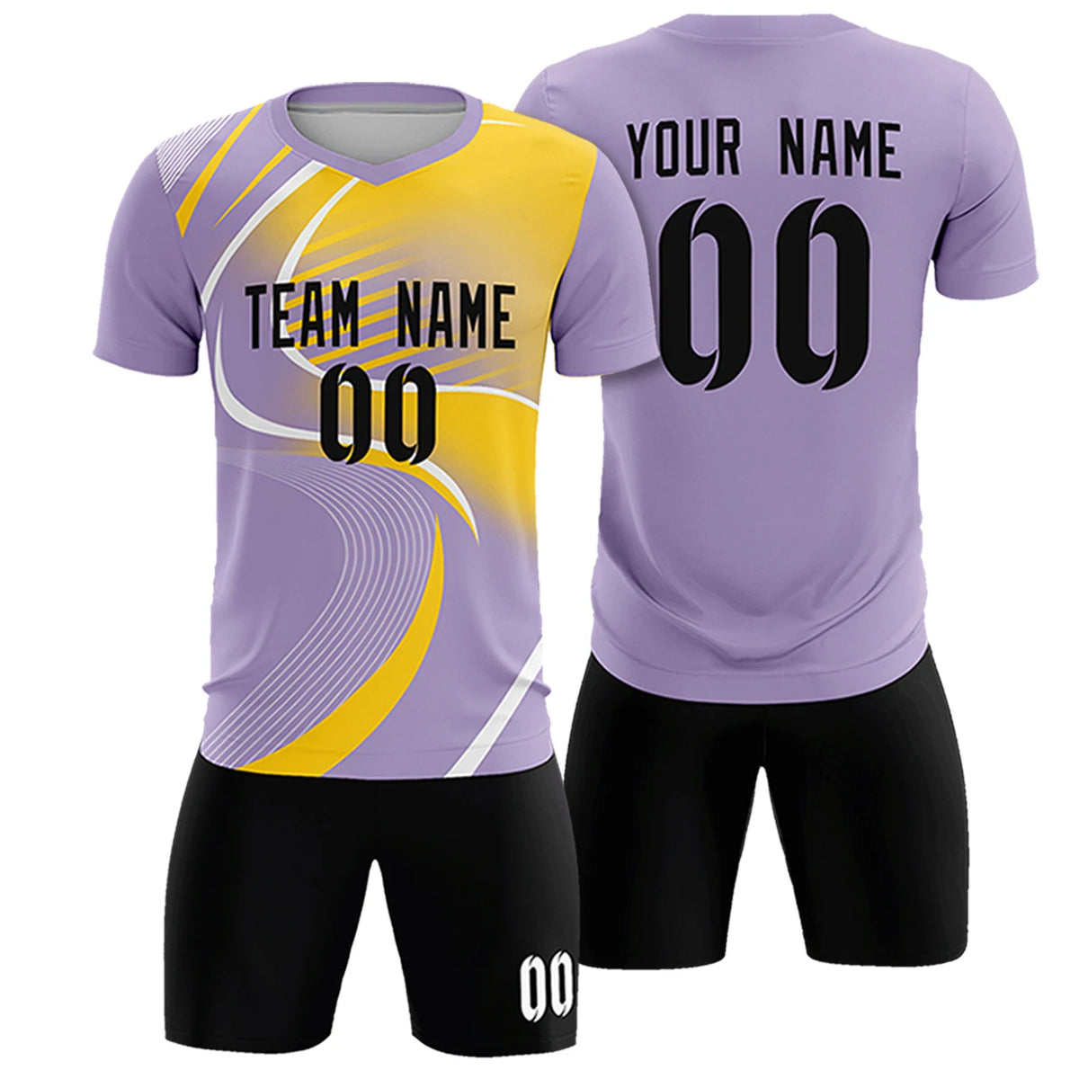 Custom Light Purple White-Gold01 Casual Printing Sportswear Soccer Sets Jersey