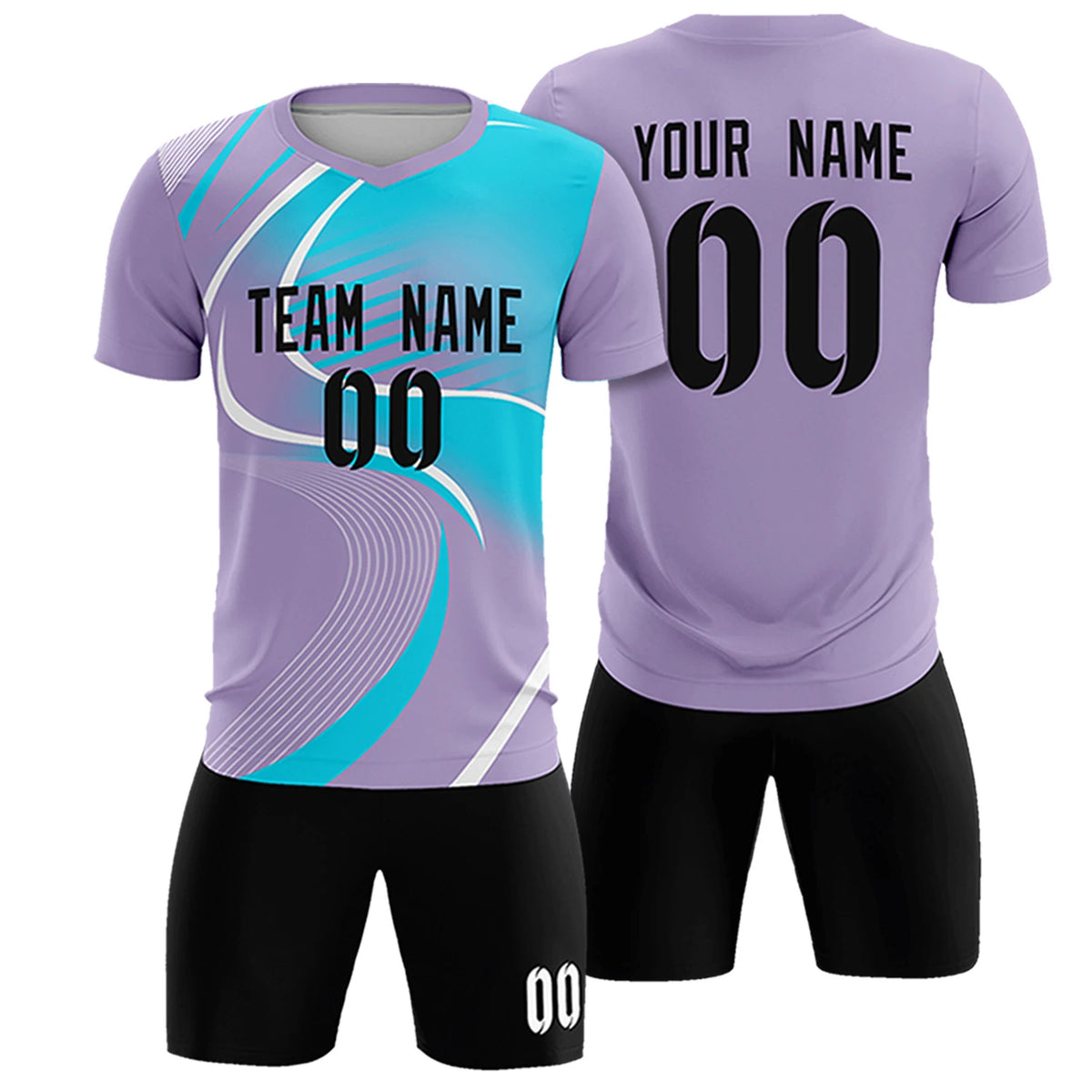 Custom Light Purple White-Sky Blue Casual Printing Sportswear Soccer Sets Jersey