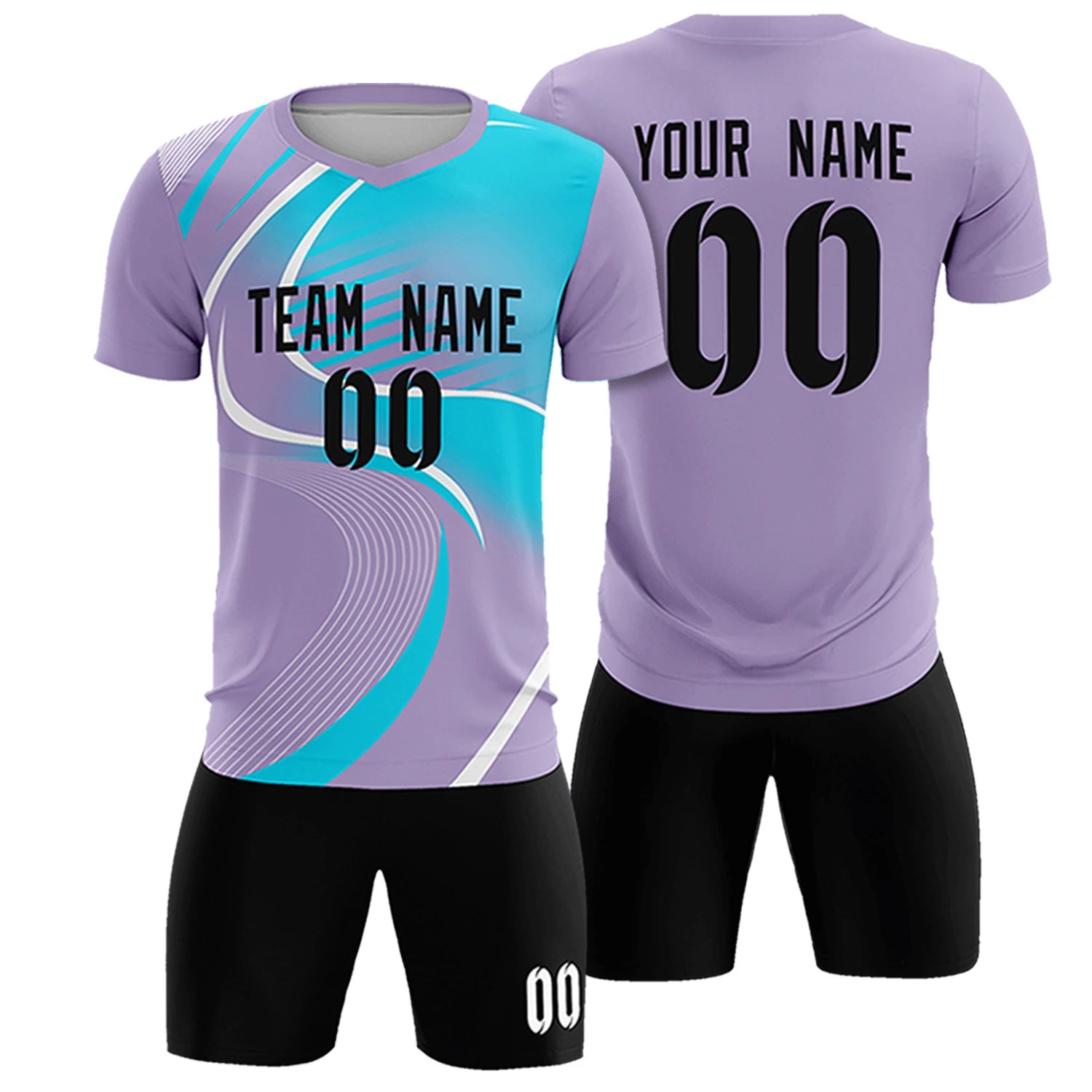 Custom Light Purple White-Sky Blue Casual Printing Sportswear Soccer Sets Jersey