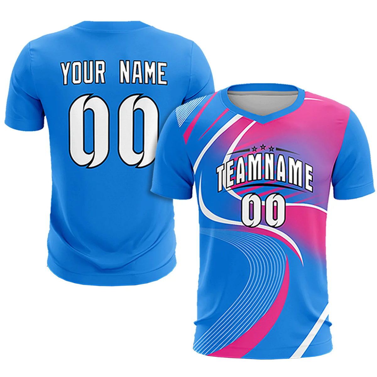Custom Powder Blue White-Pink Casual Printing Sportswear Soccer Sets Jersey