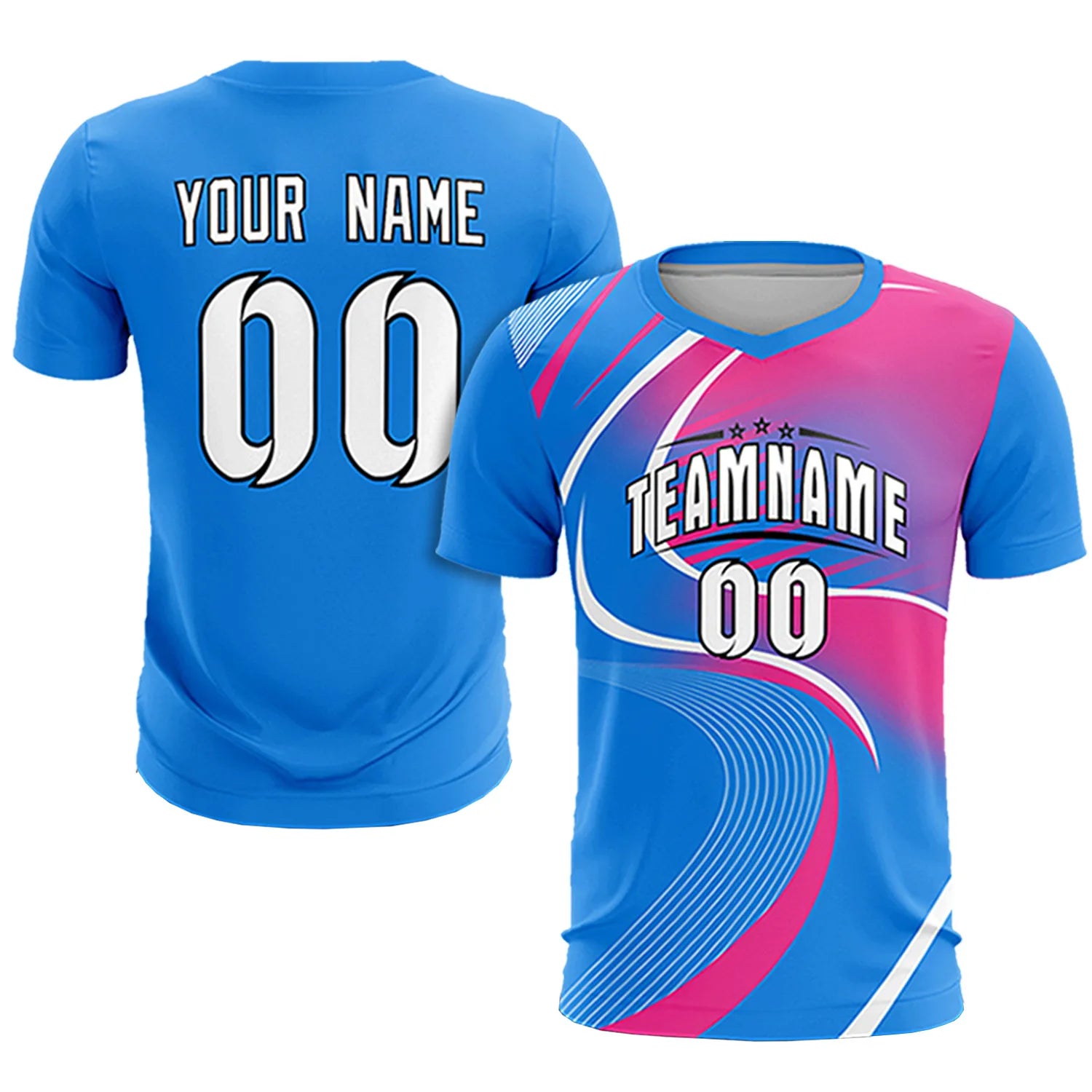Custom Powder Blue White-Pink Casual Printing Sportswear Soccer Sets Jersey