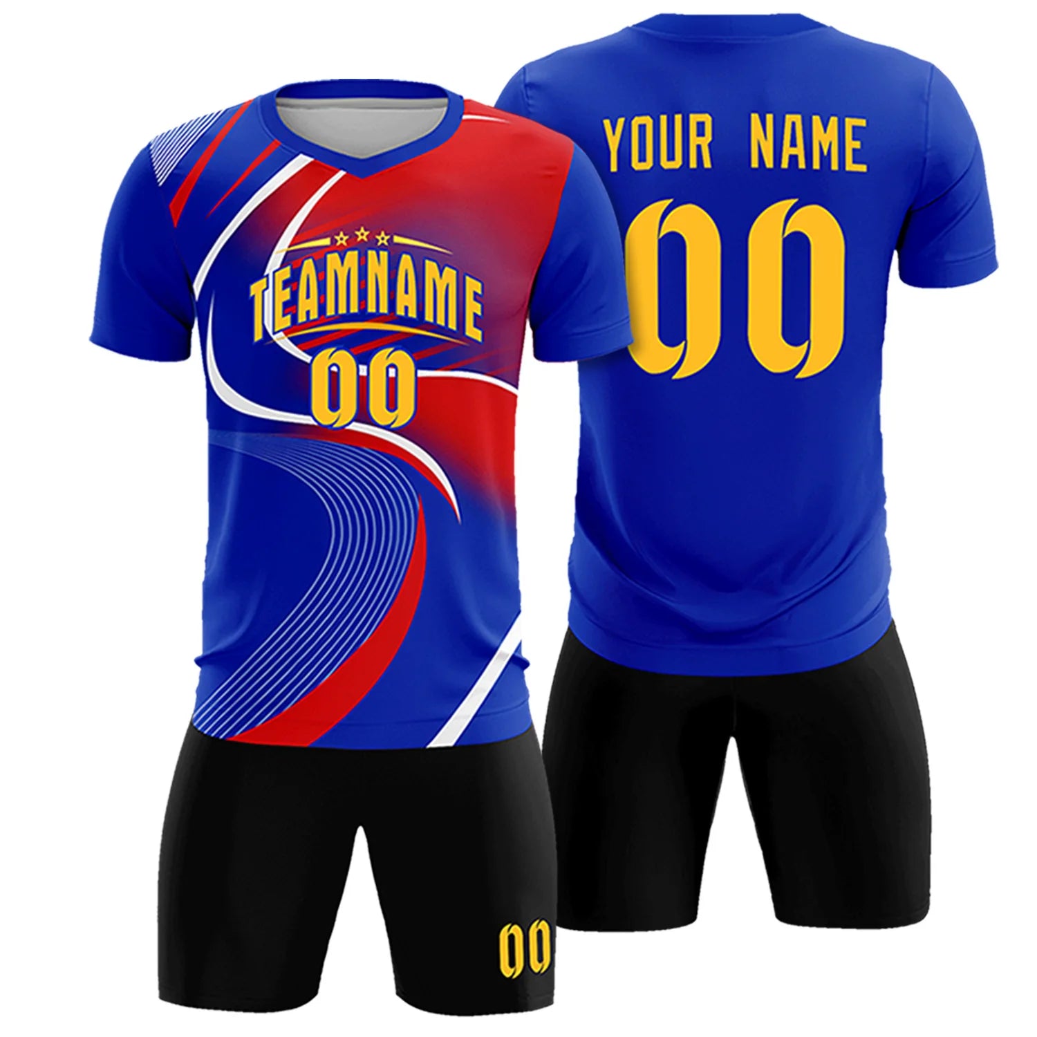 Custom Royal Blue White-Red Casual Printing Sportswear Soccer Sets Jersey