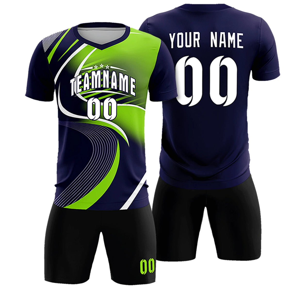 Custom Navy White-Neon Green Casual Printing Sportswear Soccer Sets Jersey