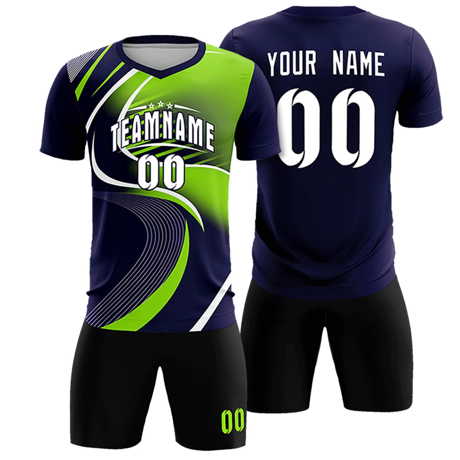 Custom Navy White-Neon Green Casual Printing Sportswear Soccer Sets Jersey