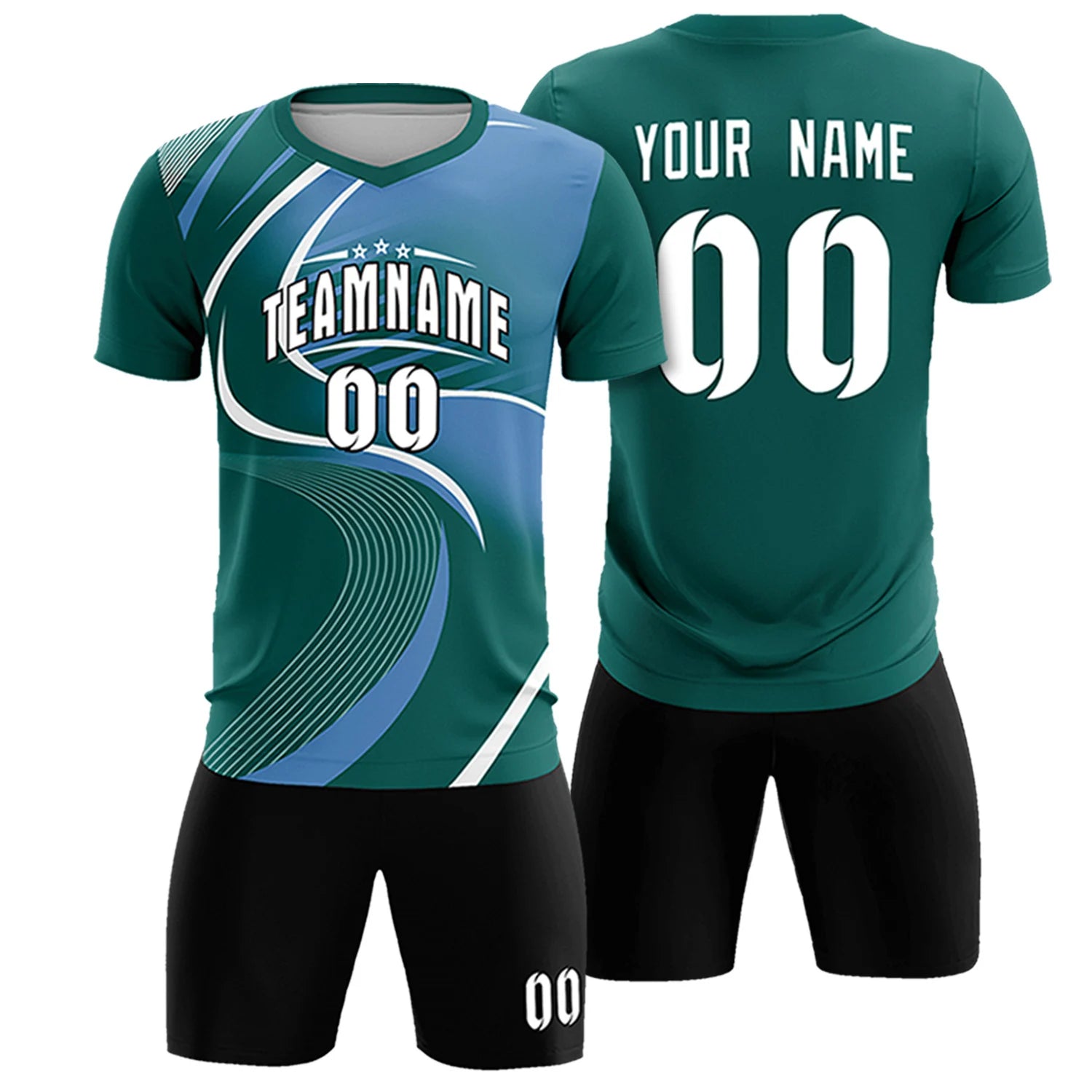 Custom Midnight Green White-Light Blue Casual Printing Sportswear Soccer Sets Jersey