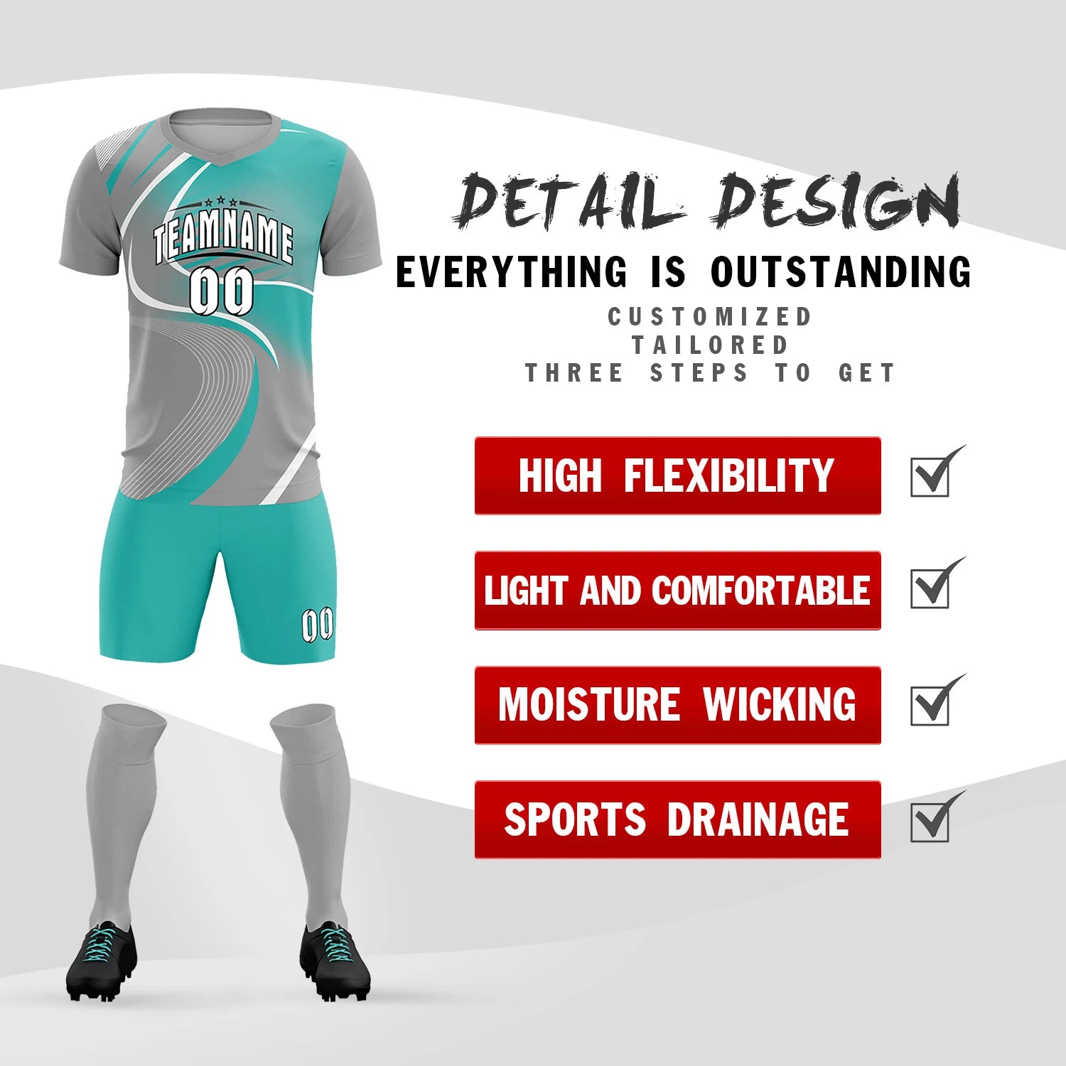 Custom Gray White-Bright Green Casual Printing Sportswear Soccer Sets Jersey