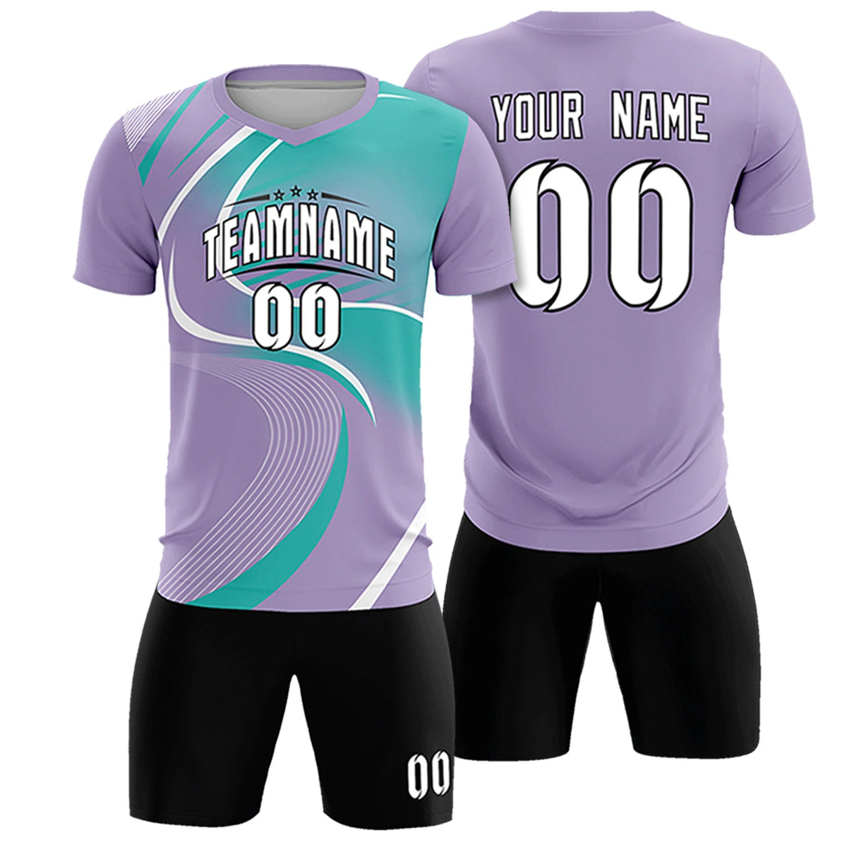 Custom Light Purple White-Bright Green Casual Printing Sportswear Soccer Sets Jersey